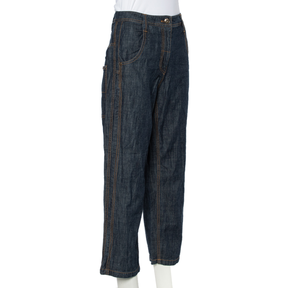 

Brunello Cucinelli Navy Blue Lightweight Denim Cropped Carpenter Jeans