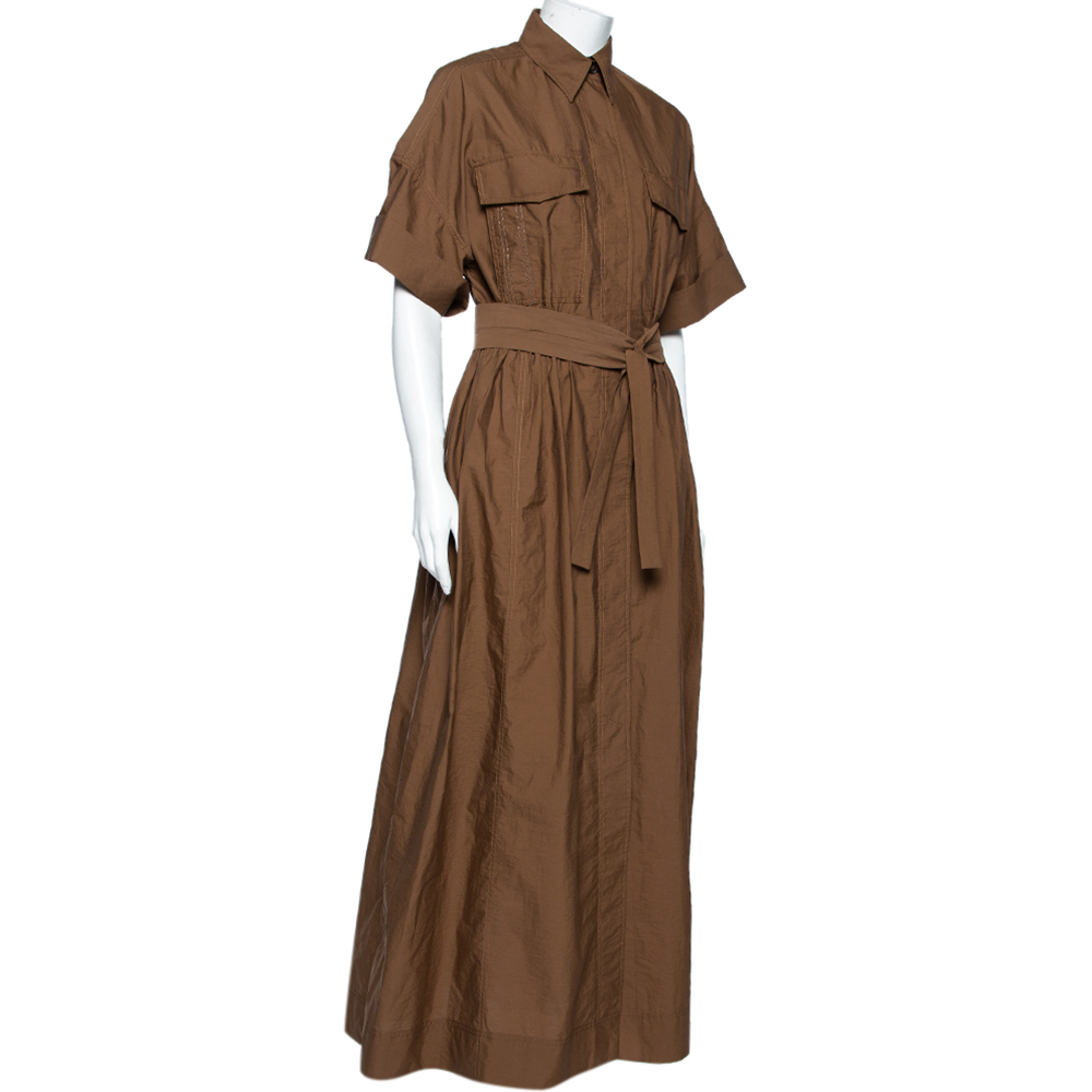 

Brunello Cucinelli Brown Cotton Button Front Belted Dress