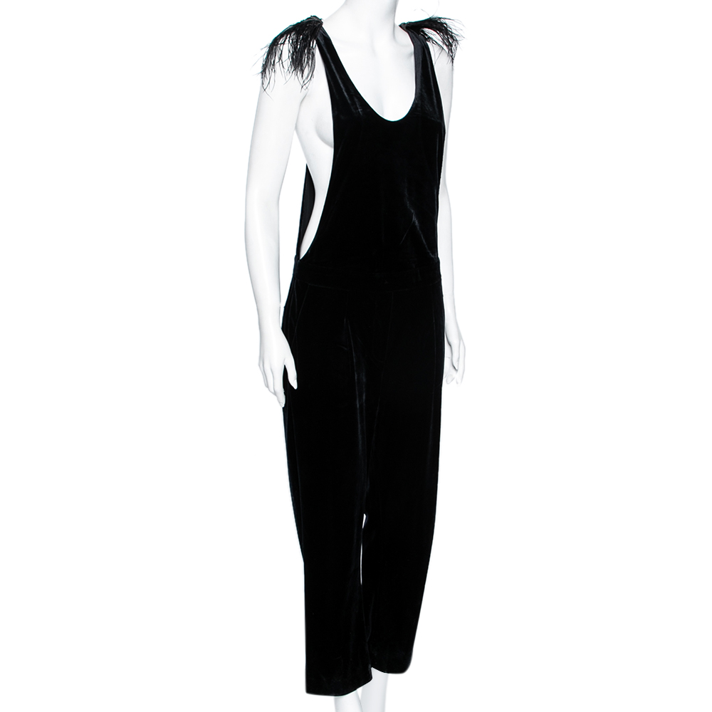 

Brunello Cucinelli Black Velvet Feather Embellished Jumpsuit