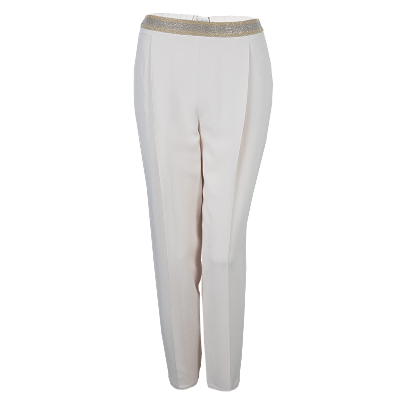 Pre Owned Brunello Cuccinelli Cream Embellished Waistband Detail Trousers M