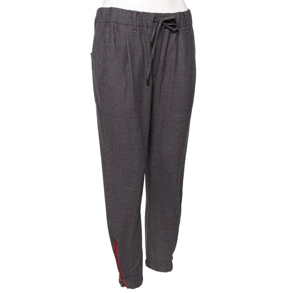 

Brunello Cucinelli Charcoal Grey Wool Drawstring Detail Pants