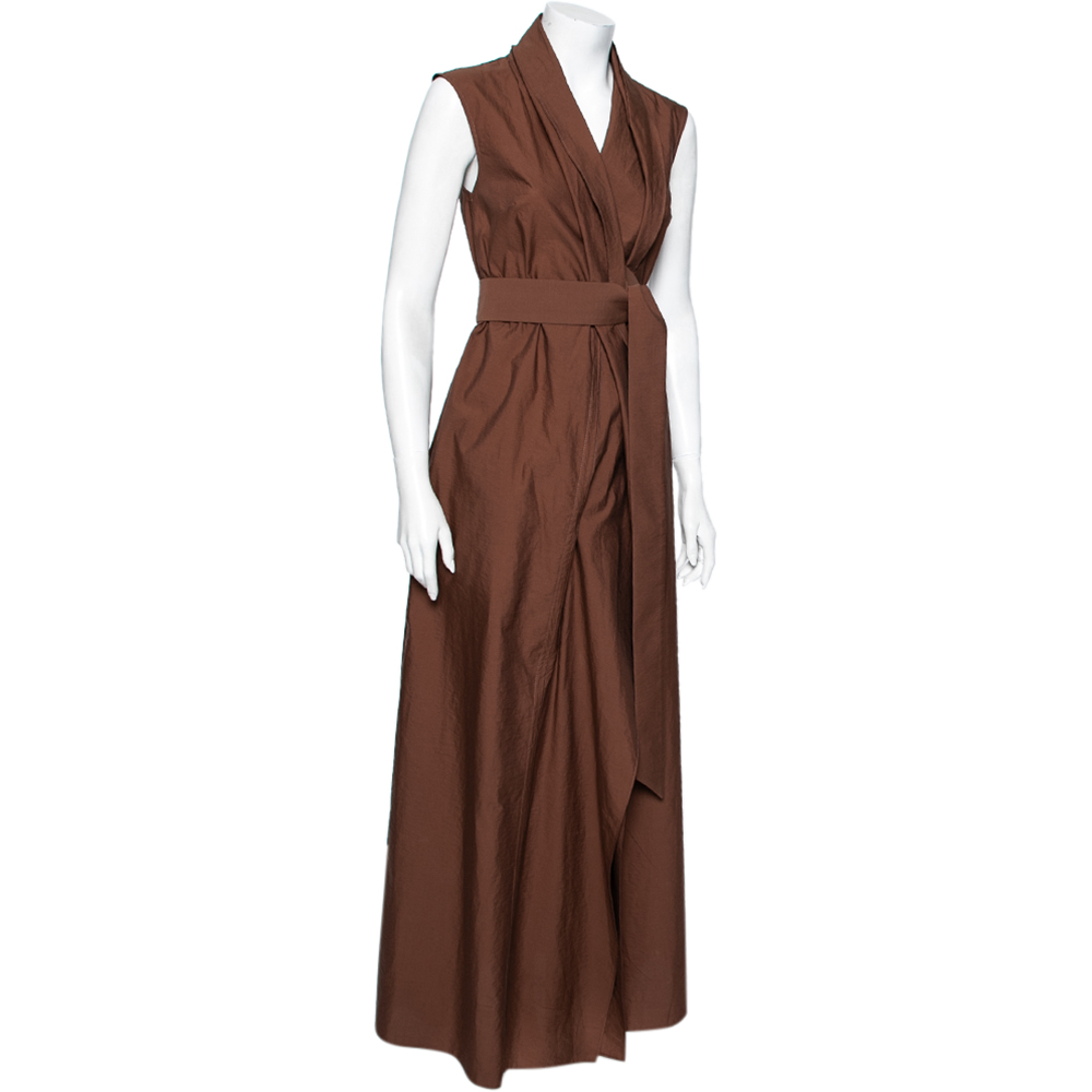 

Brunello Cucinelli Brown Cotton Wrap Style Maxi Dress