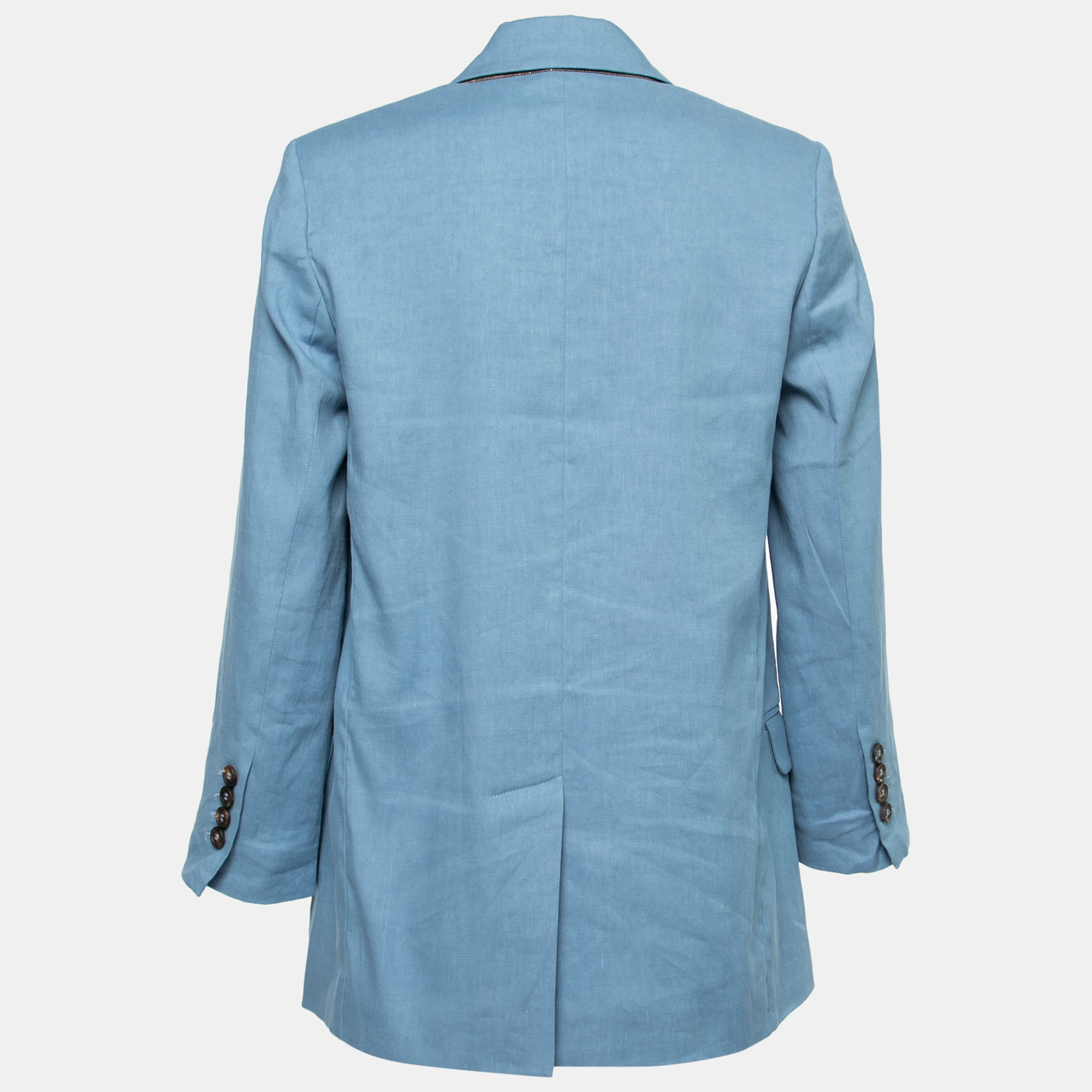 

Brunello Cucinelli Light Blue Linen & Cotton Double-Breasted Blazer