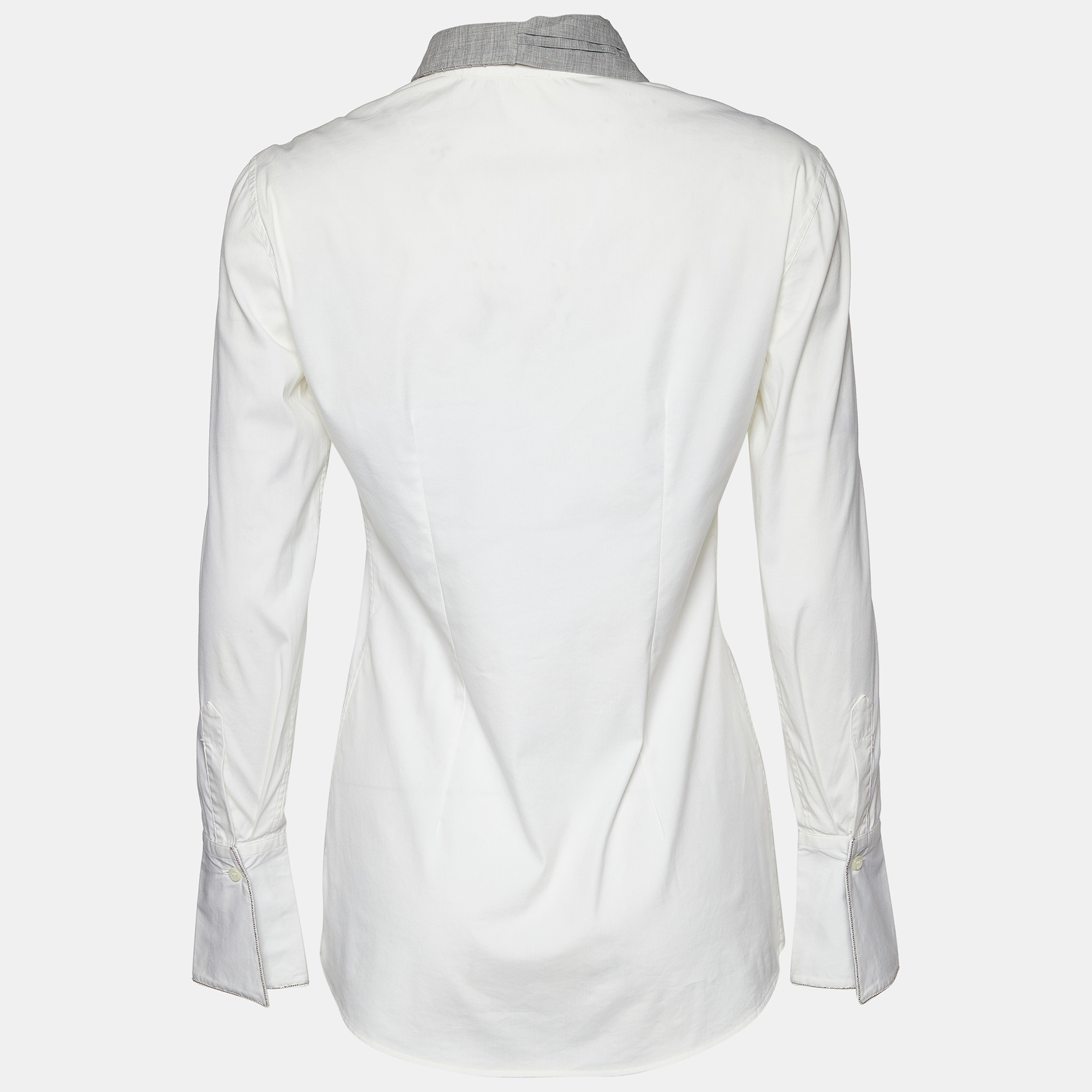 

Brunello Cucinelli Off-White Cotton Monili Detail Long Sleeve Shirt