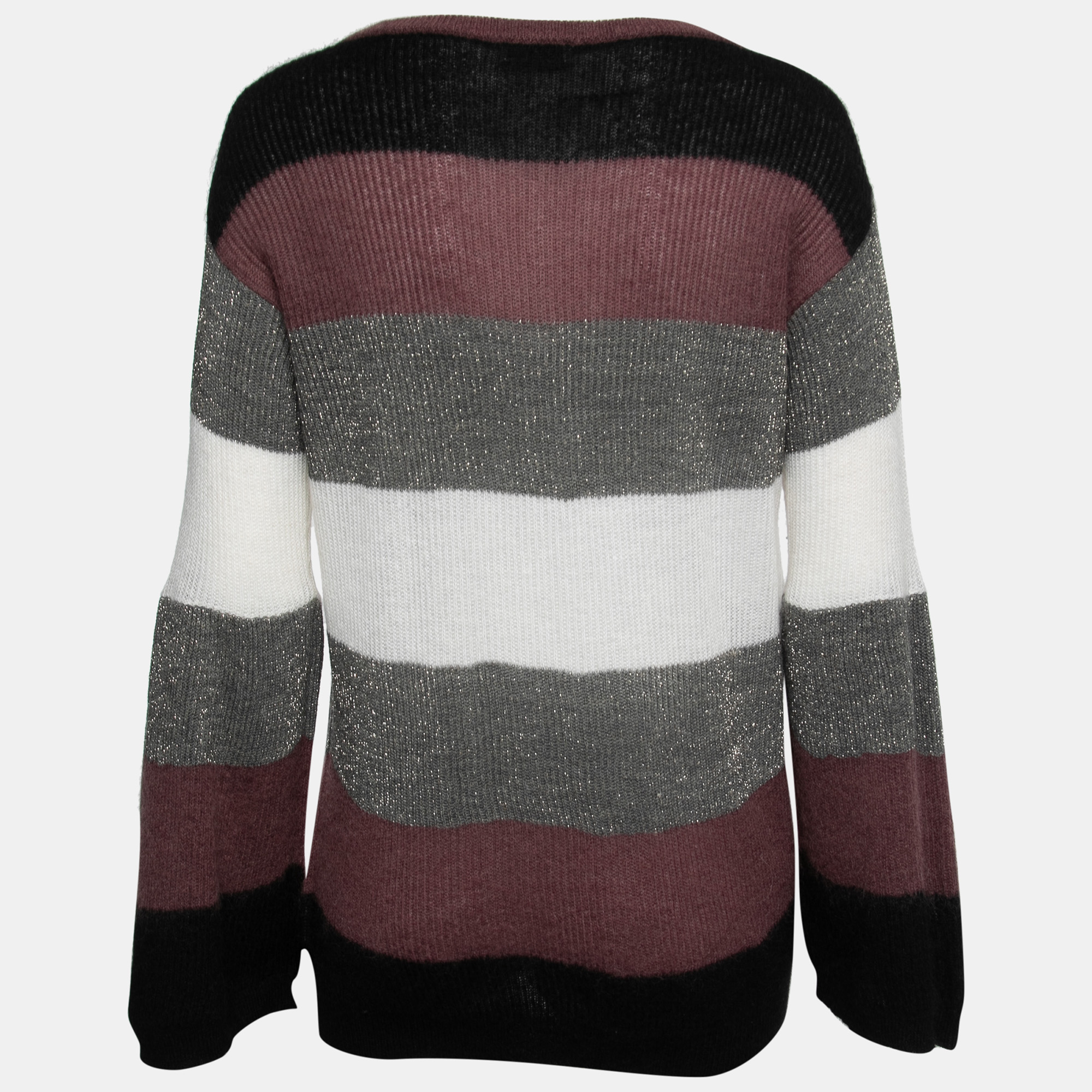 

Brunello Cucinelli Multicolor Metallic Striped Pattern Knit Sweater