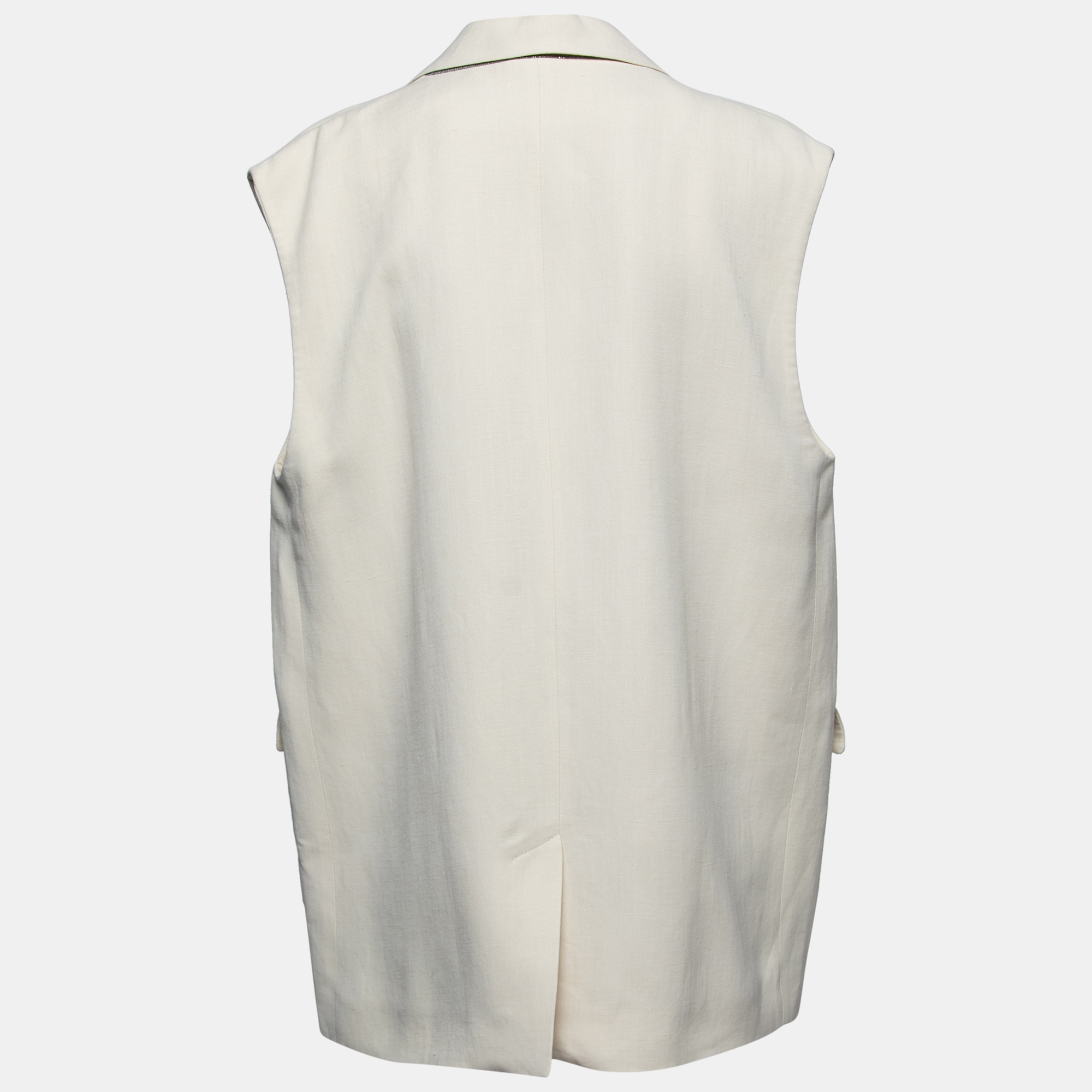 

Brunello Cucinelli Cream Canvas Oversized Jacket Vest