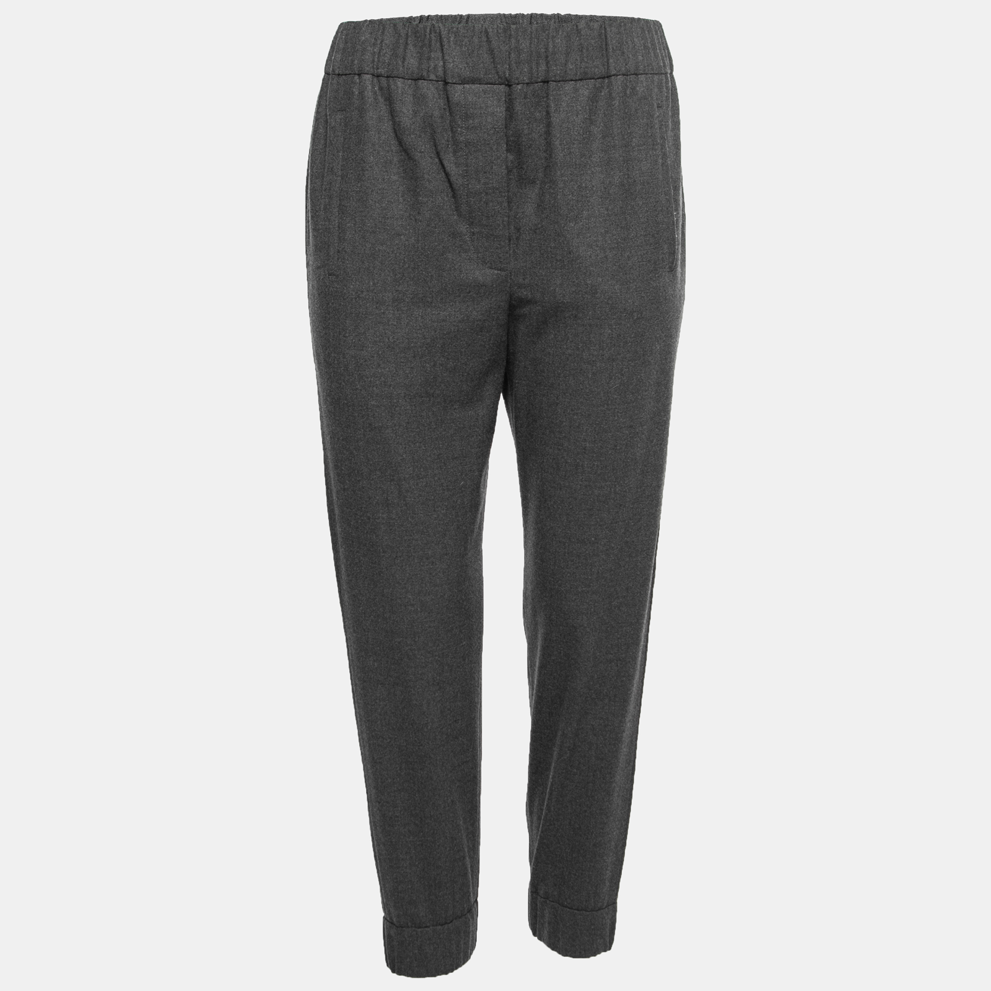 Brunello Cucinelli Charcoal Grey Wool Elasticized Waist Joggers S 