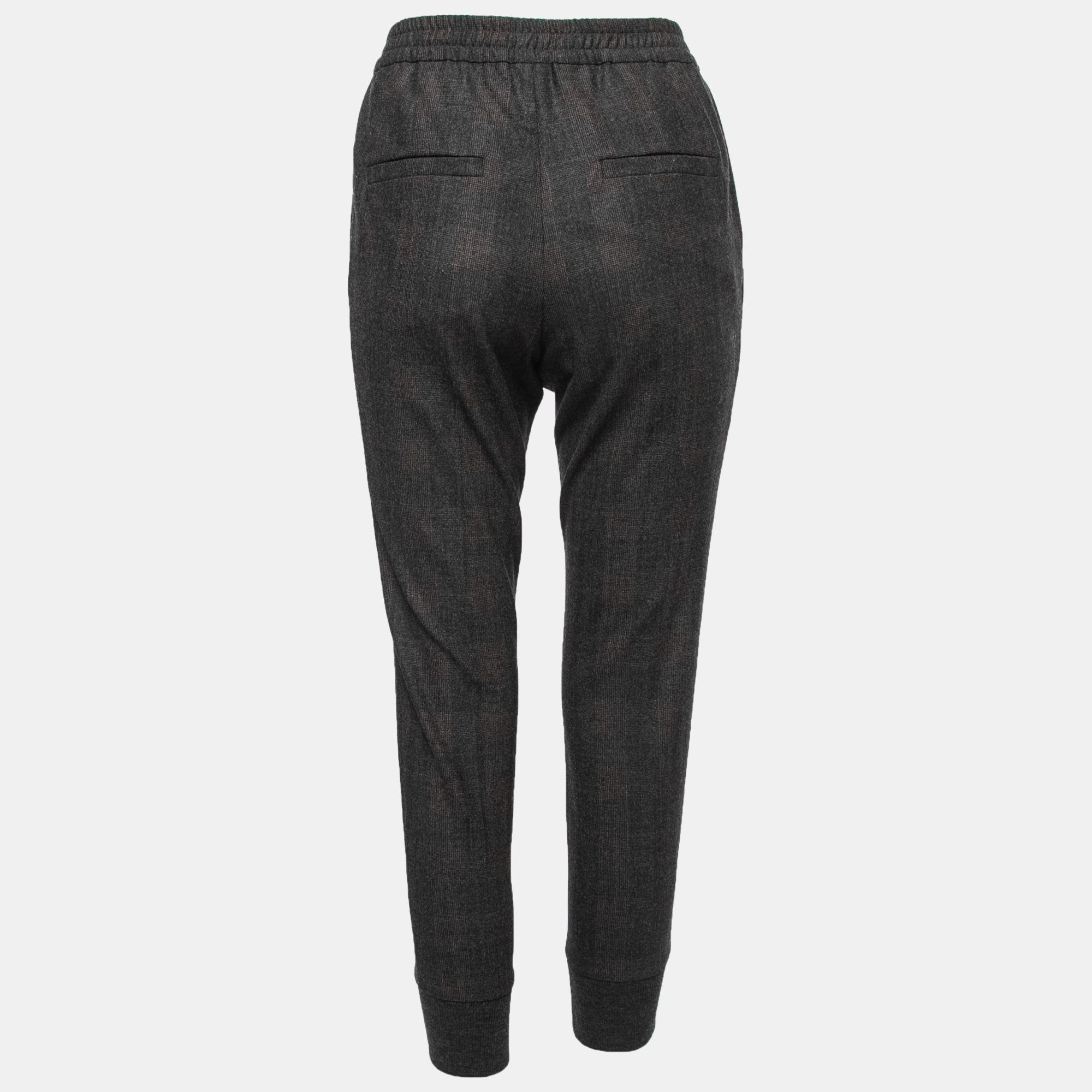 

Brunello Cucinelli Charcoal Grey Wool Rib Knit Trimmed Pants