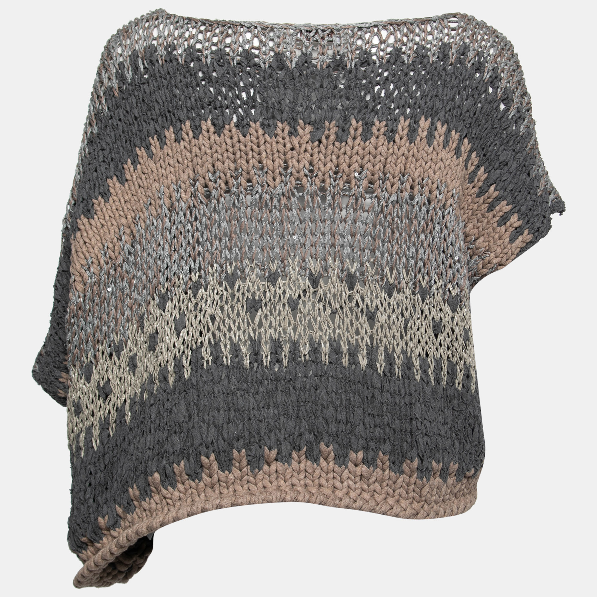 

Brunello Cucinelli Beige Crochet Knit Sequined Asymmetric Jumper, Grey