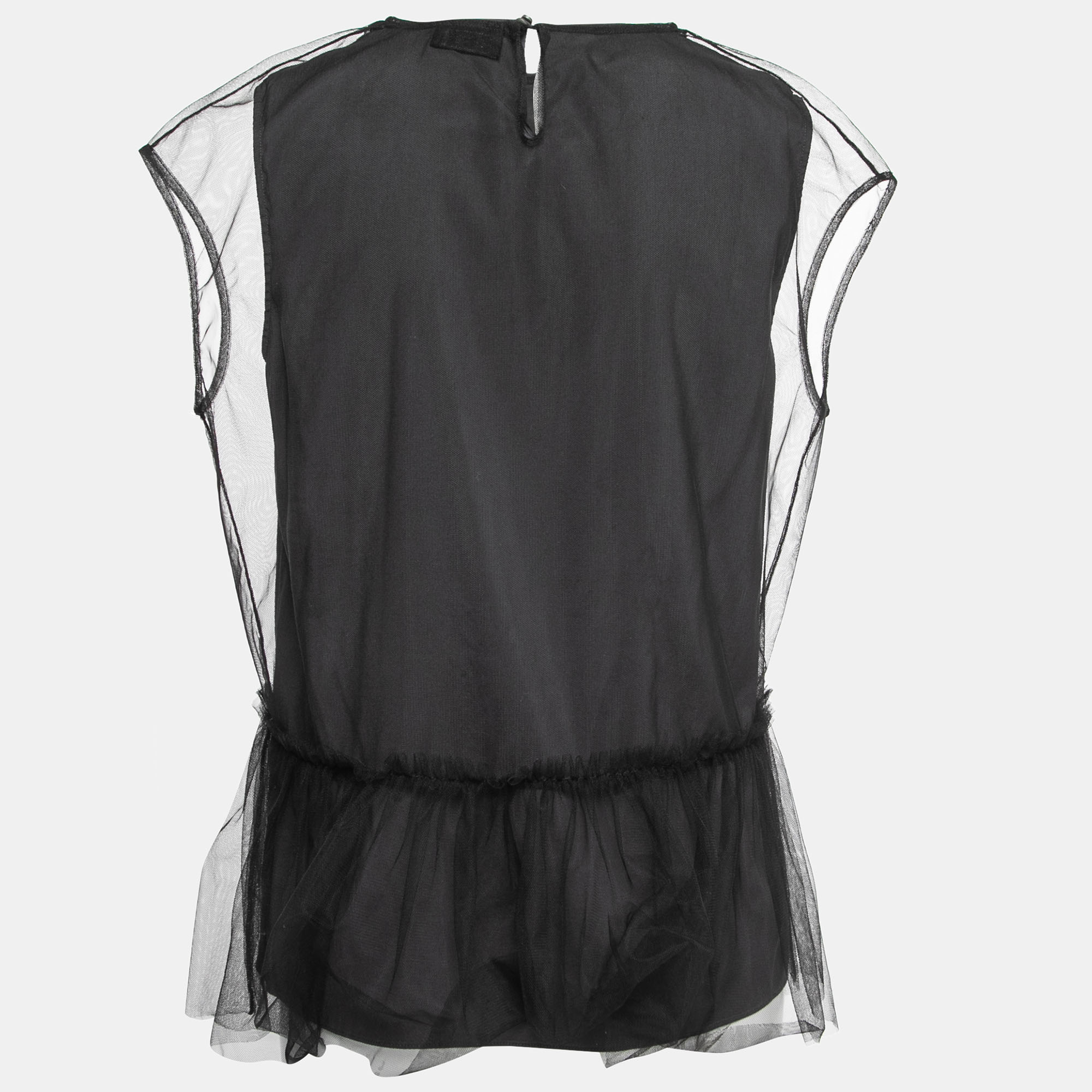 

Brunello Cucinelli Black Silk Tulle Overlay Pleated Top