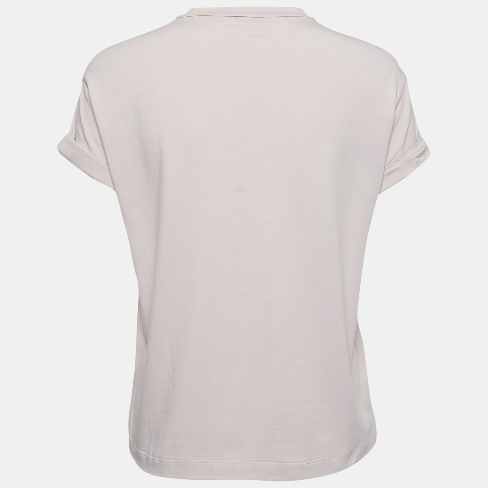 

Brunello Cucinelli Light Grey Cotton Embellished T-Shirt