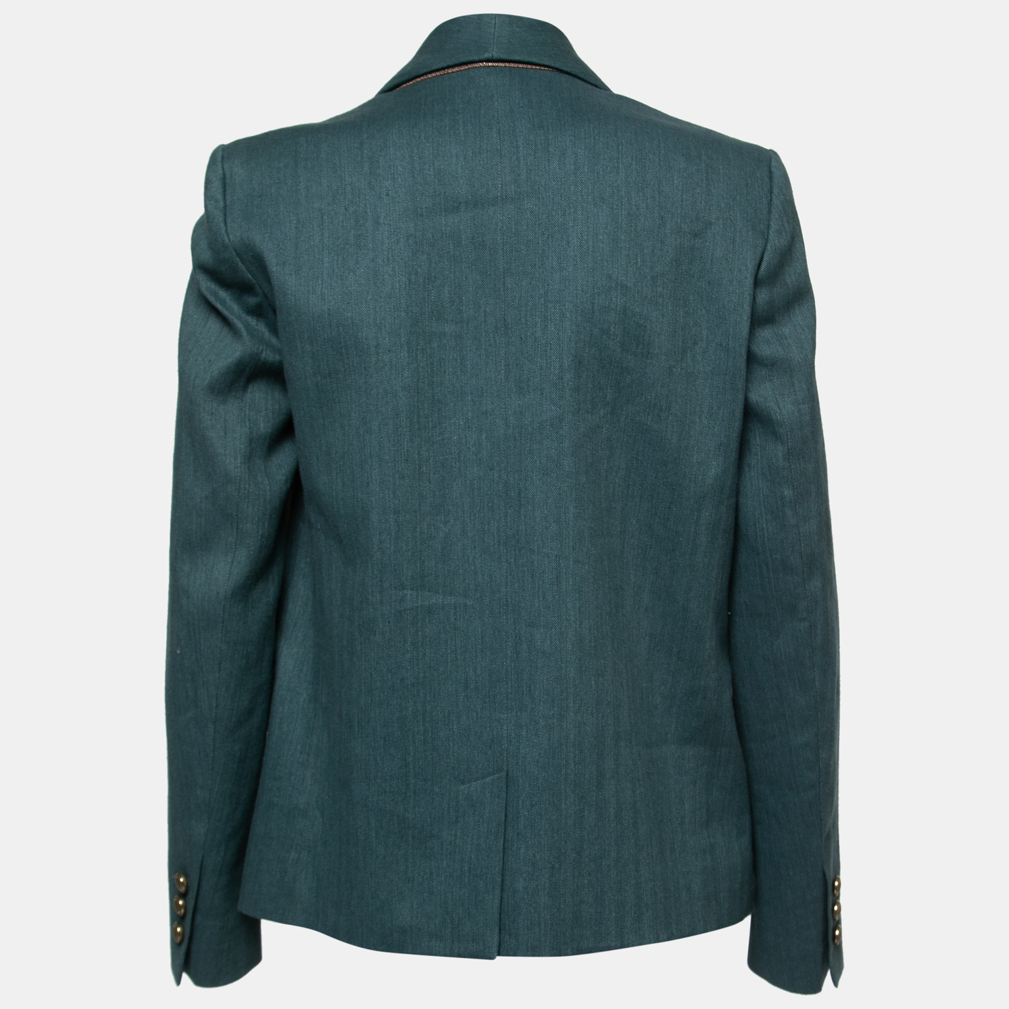 

Brunello Cucinelli Green Cotton & Linen Shawl Collar Blazer