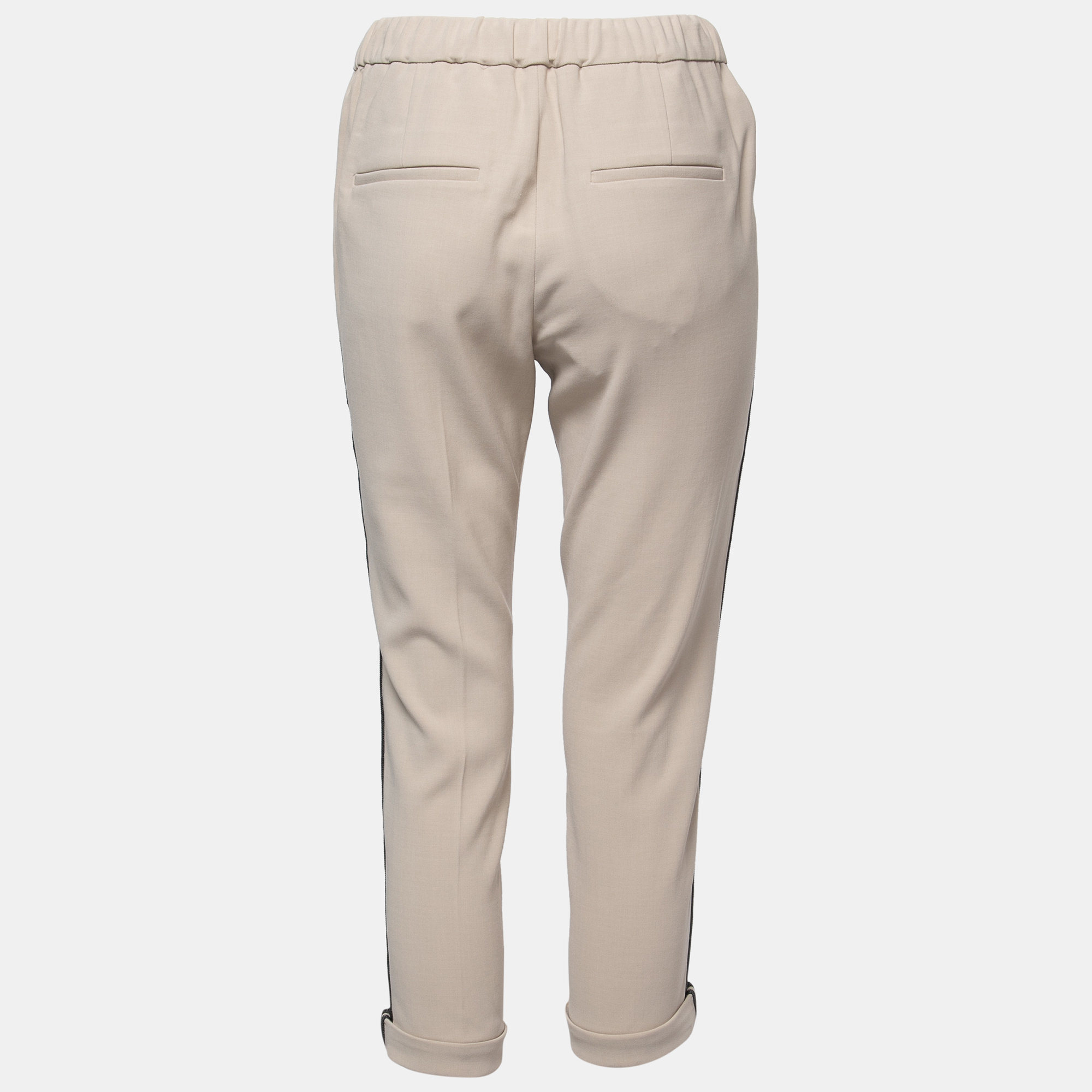 

Brunello Cucinelli Beige Wool-Blend Stripe Detail Jogger Pants