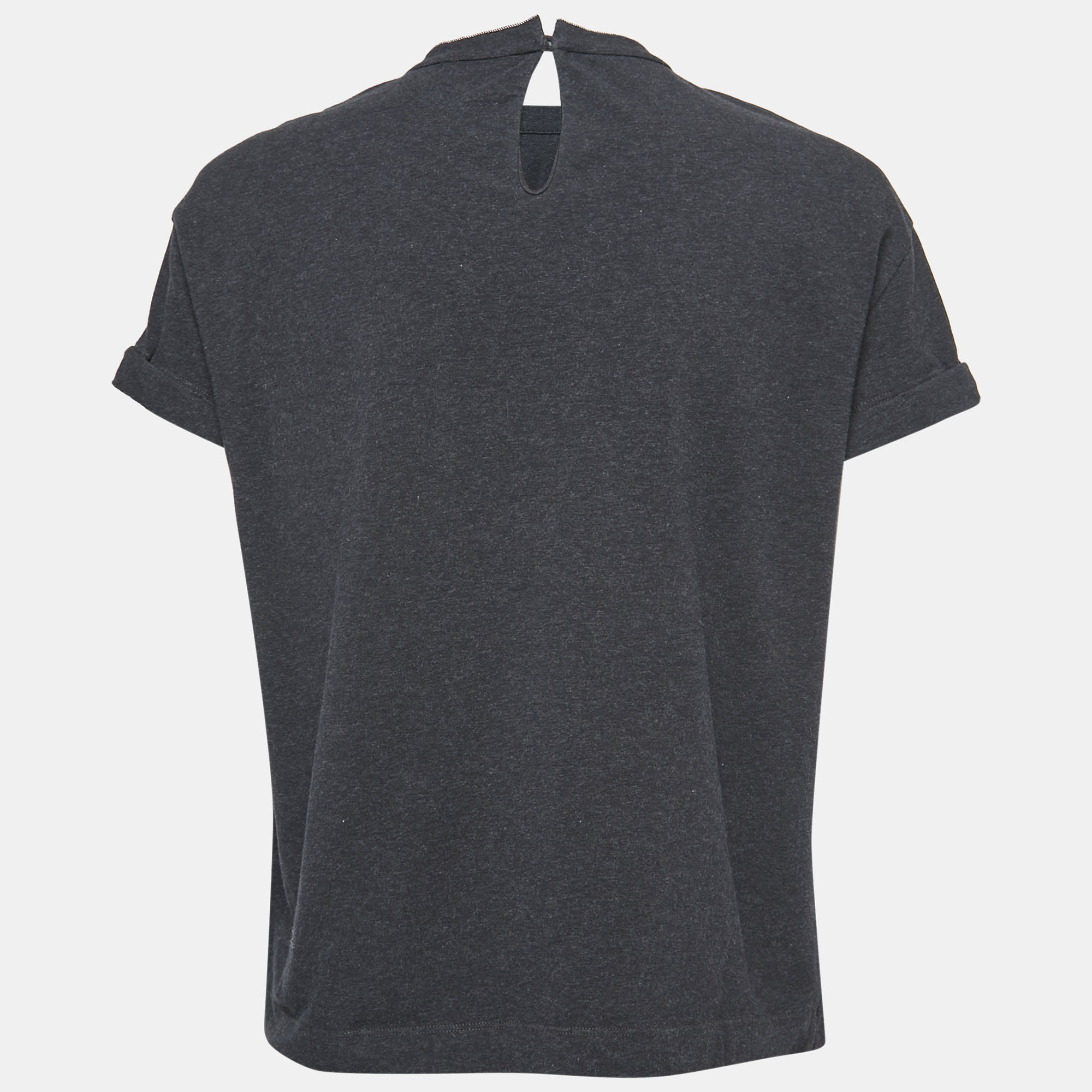 

Brunello Cucinelli Black Jersey Embellished Round Neck T-Shirt