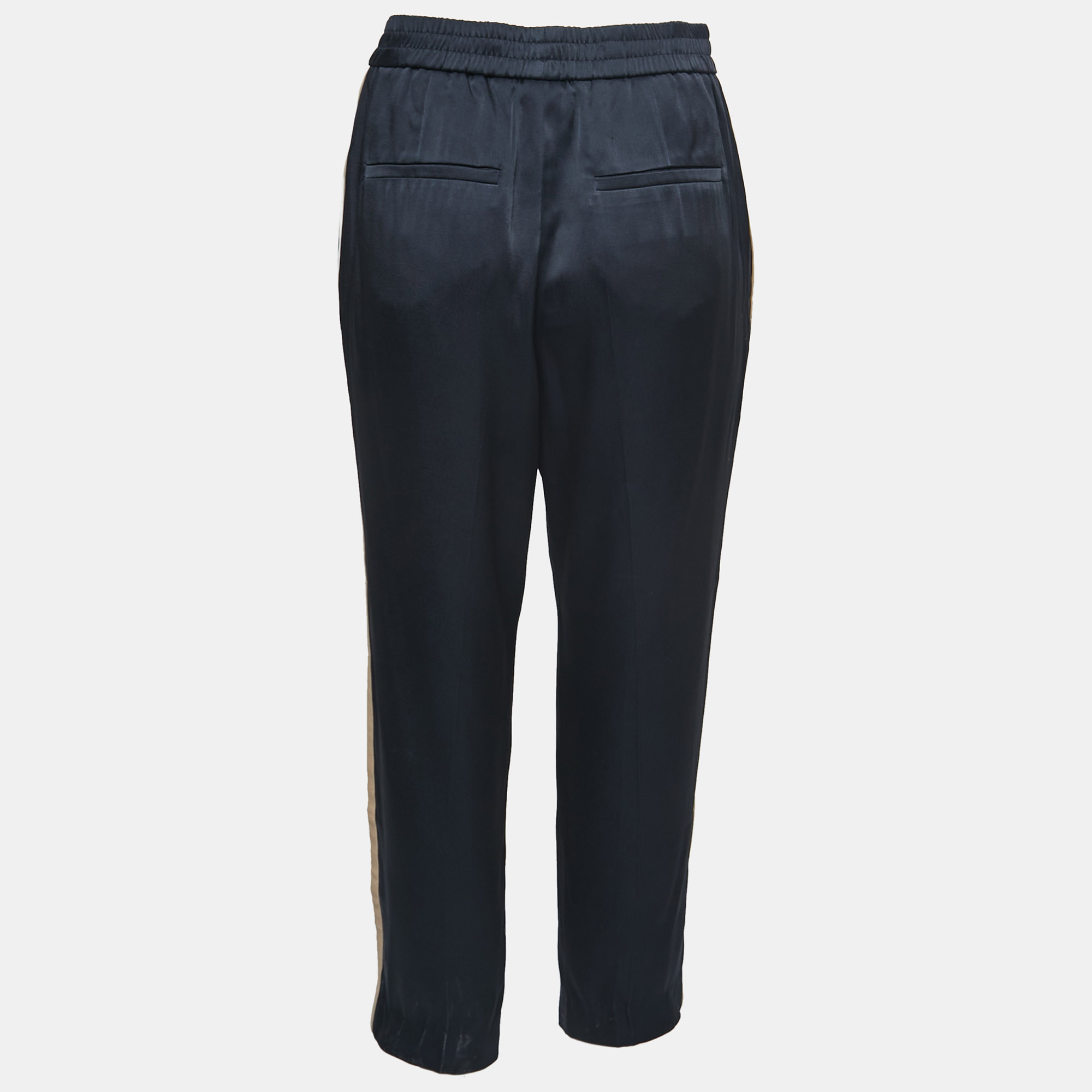 

Brunello Cucinelli Navy Blue Satin Side Stripe Detail Joggers Pants