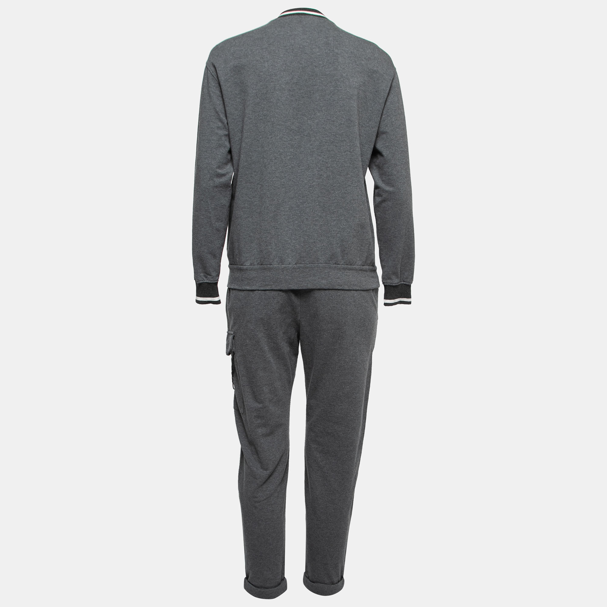 

Brunello Cucinelli Grey Cotton Knit Embellished Jacket & Pants Set