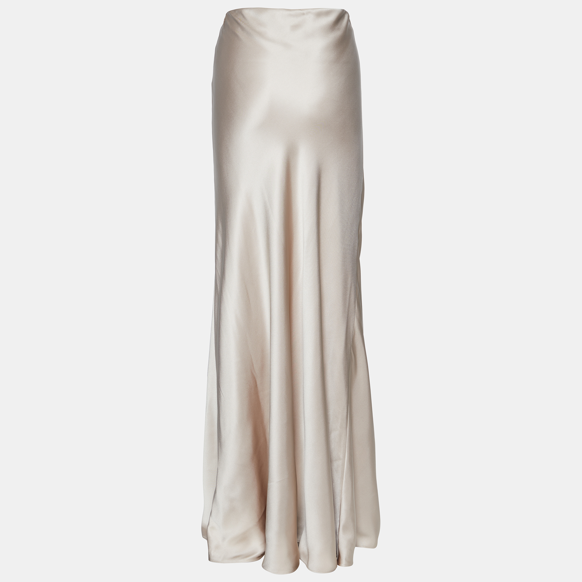

Brunello Cucinelli Beige Silk Satin High Waist Maxi Skirt