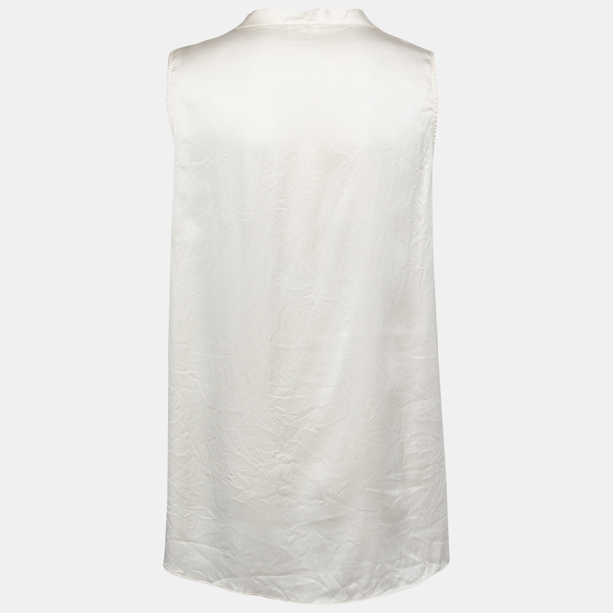 

Brunello Cucinelli Cream Satin Silk V-Neck Sleeveless Blouse