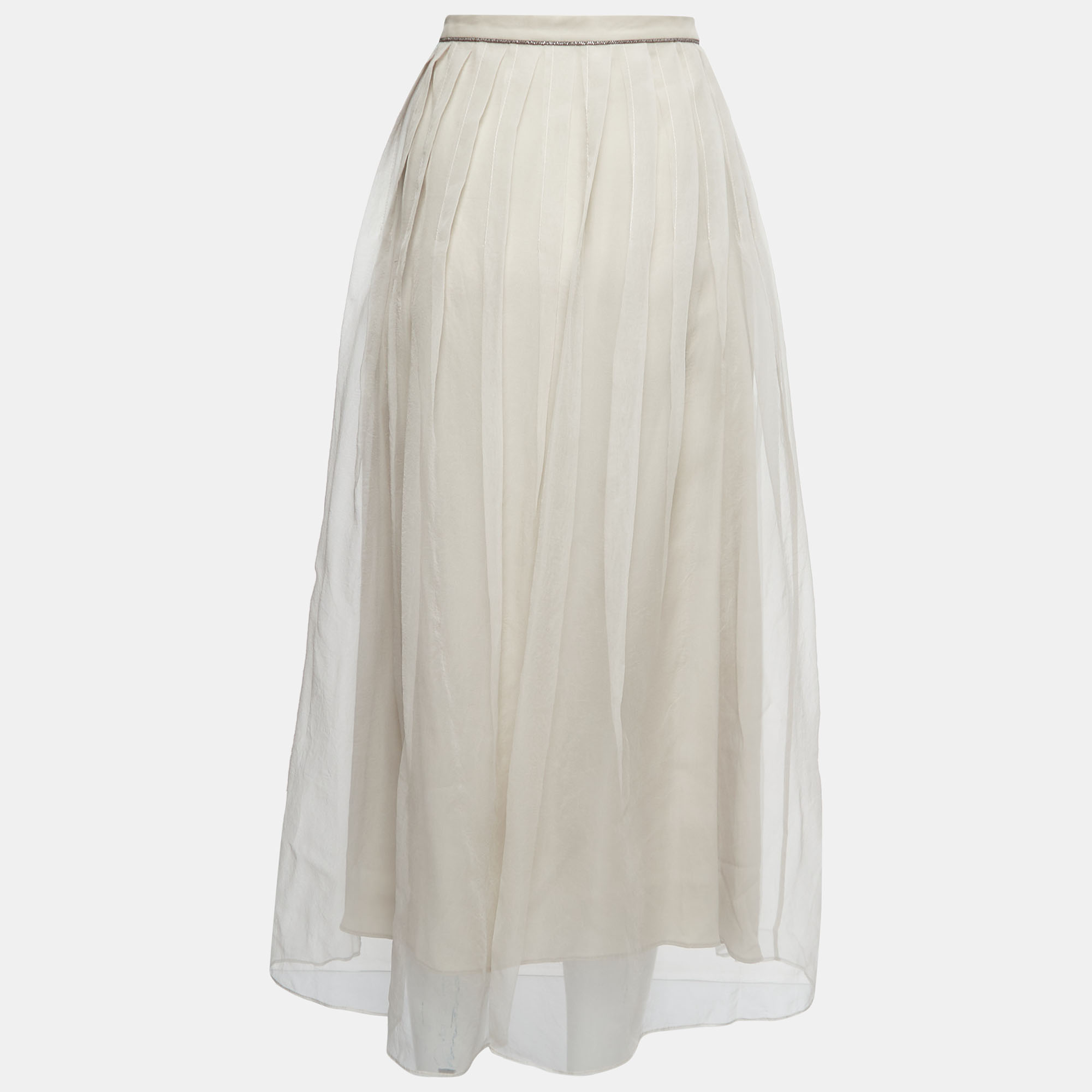

Brunello Cucinelli Beige Silk Pleated Midi Skirt