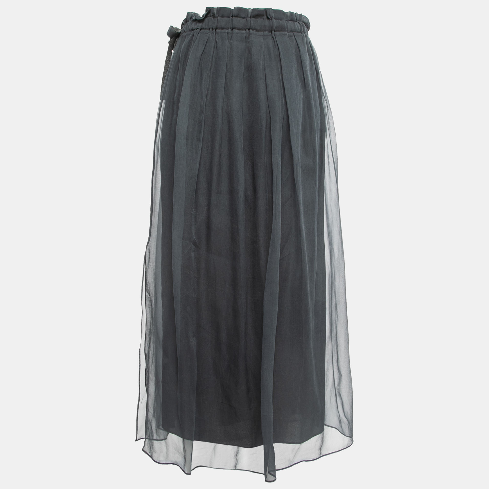

Brunello Cucinelli Grey Silk Midi Skirt