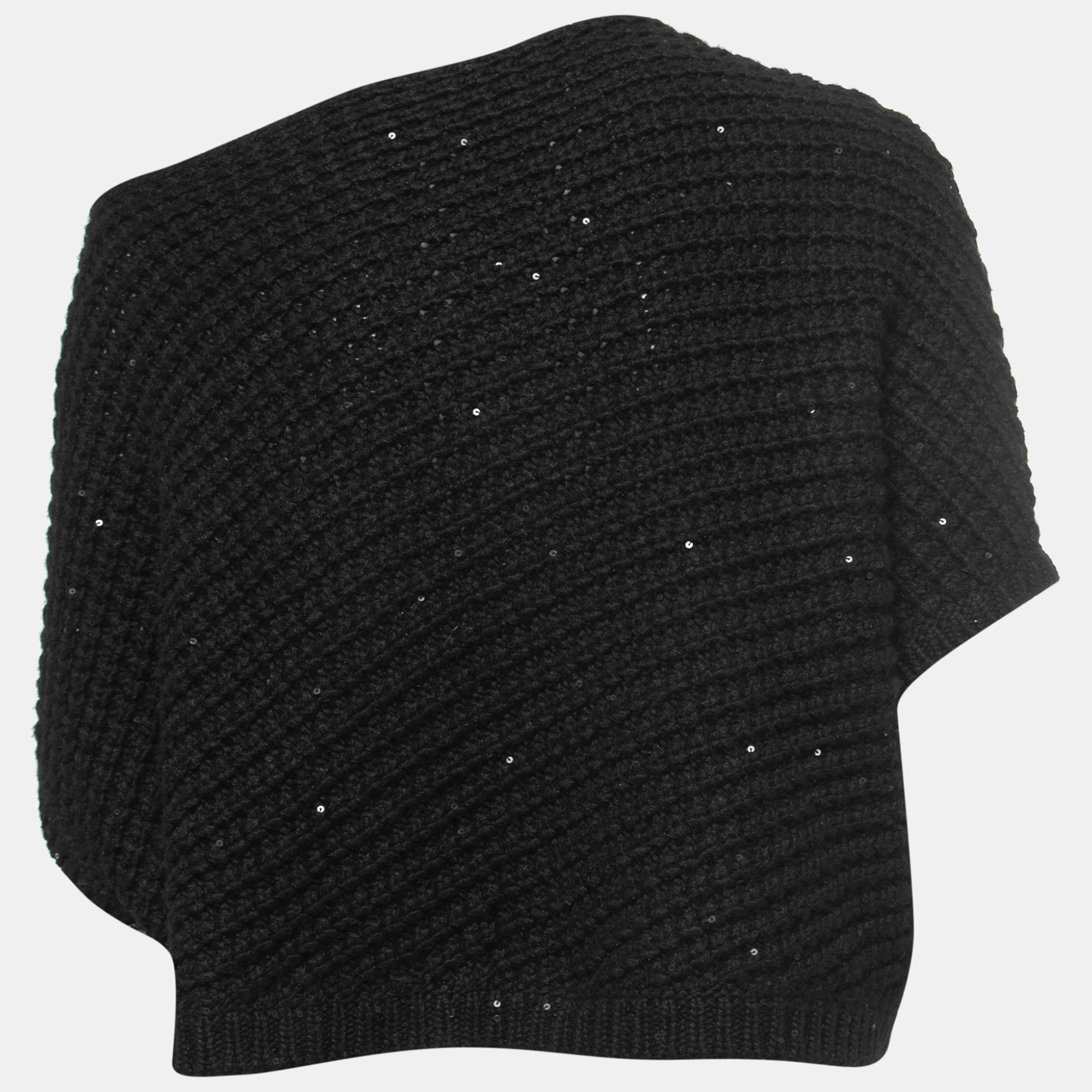

Brunello Cucinelli Black Sequined Cashmere Asymmetrical Knit Top