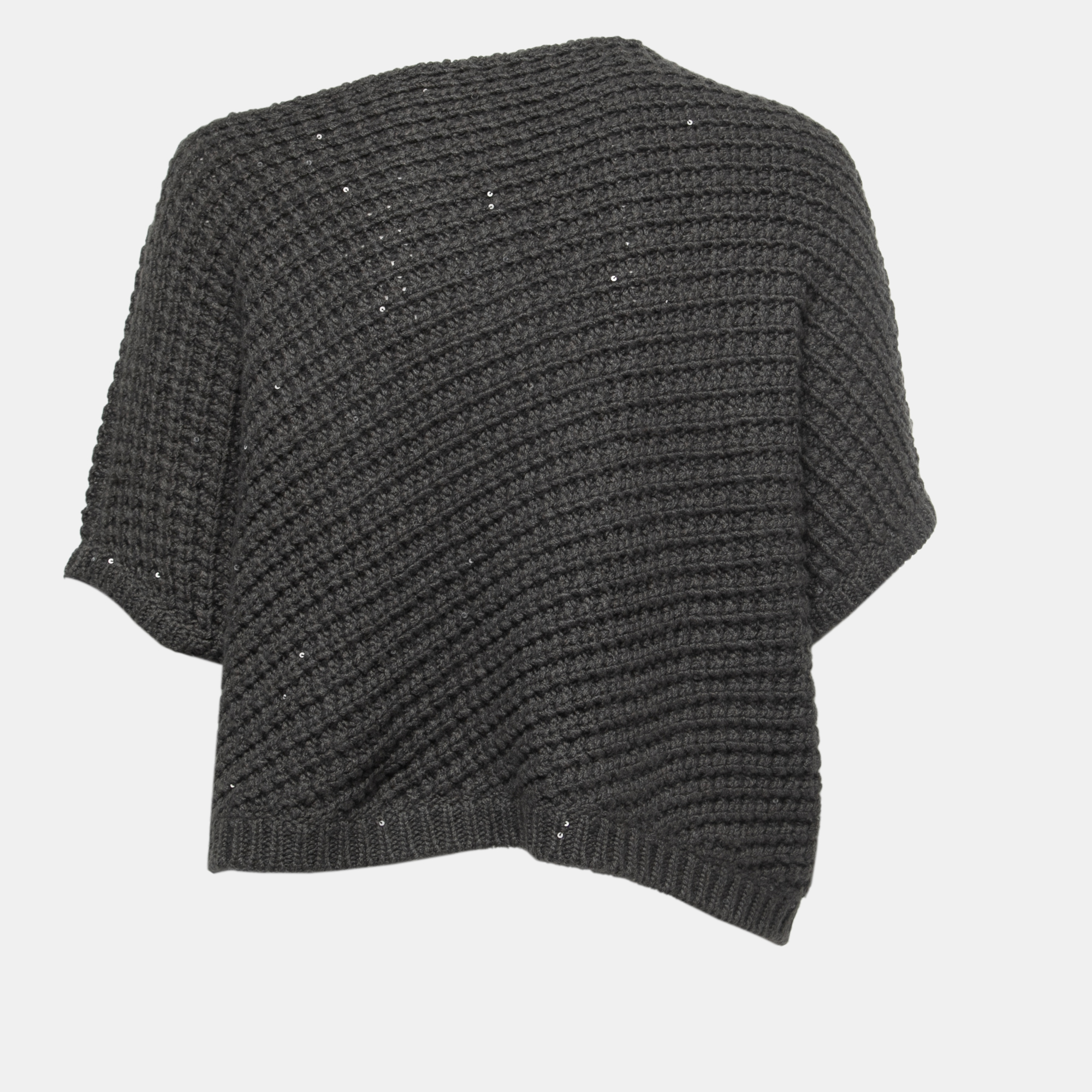 

Brunello Cucinelli Grey Sequined Cashmere Asymmetrical Knit Top