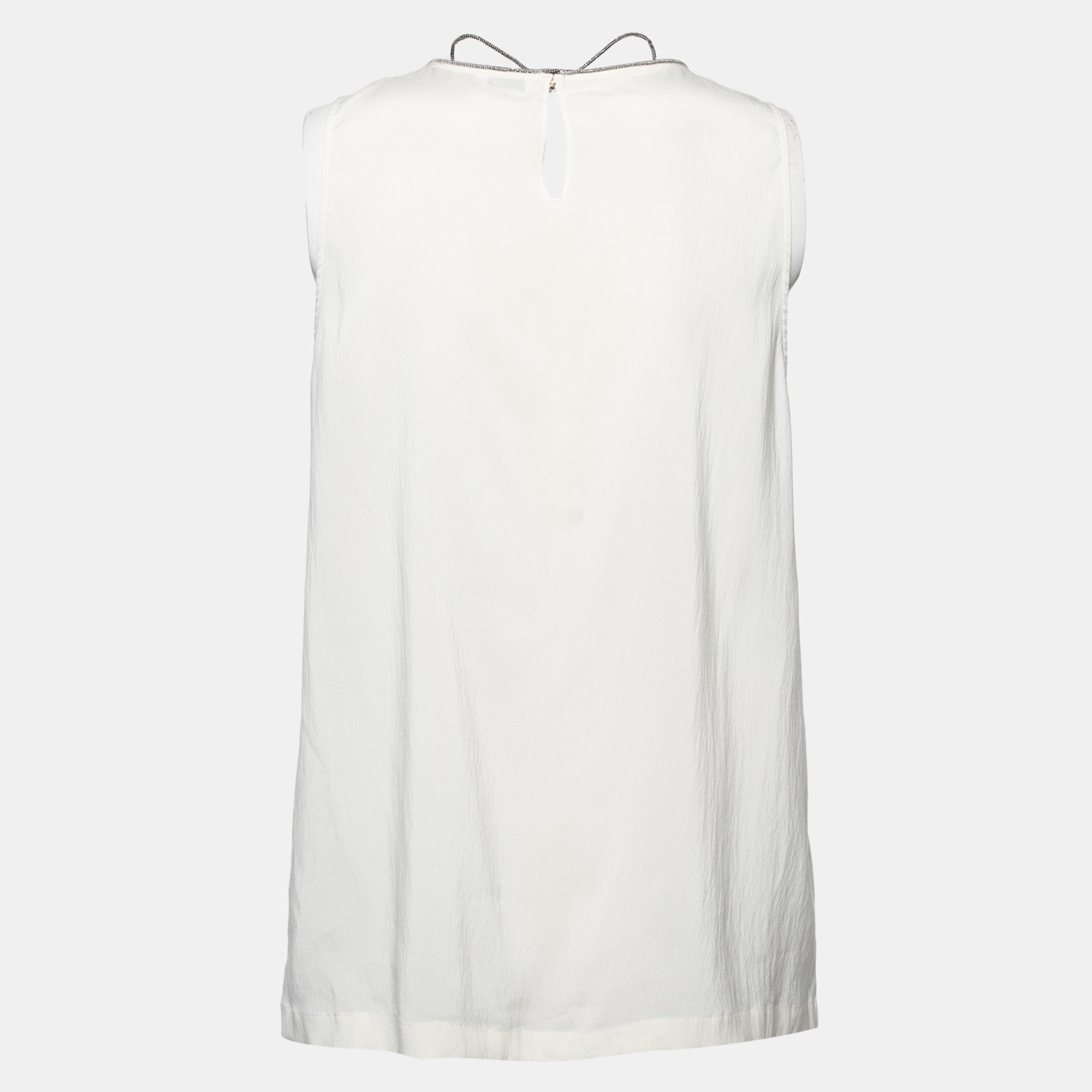 

Brunello Cucinelli White Silk Beaded Strings Sleeveless Top