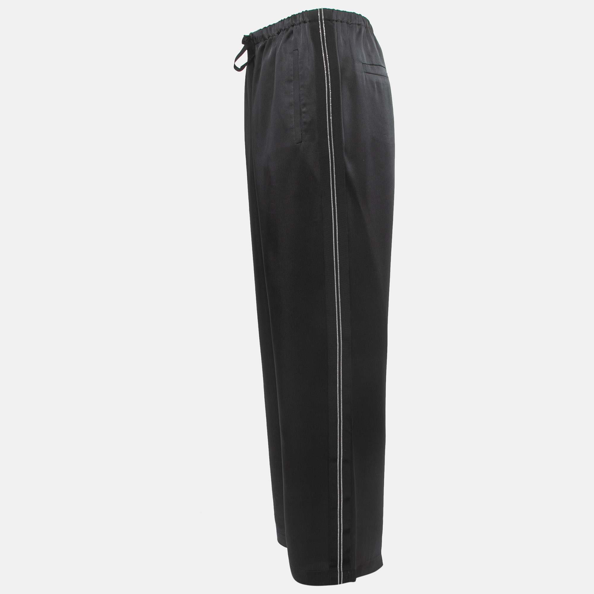 

Brunello Cucinelli Black Satin Side Stripe Detail Trousers