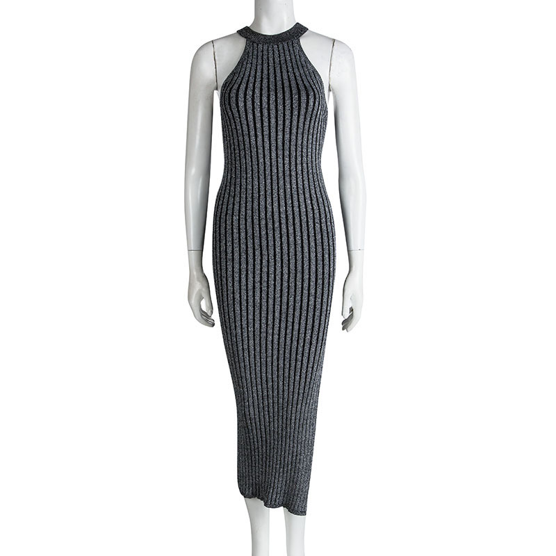 

Brunello Cucinelli Silver Rib Knit Sleeveless Bodycon Dress