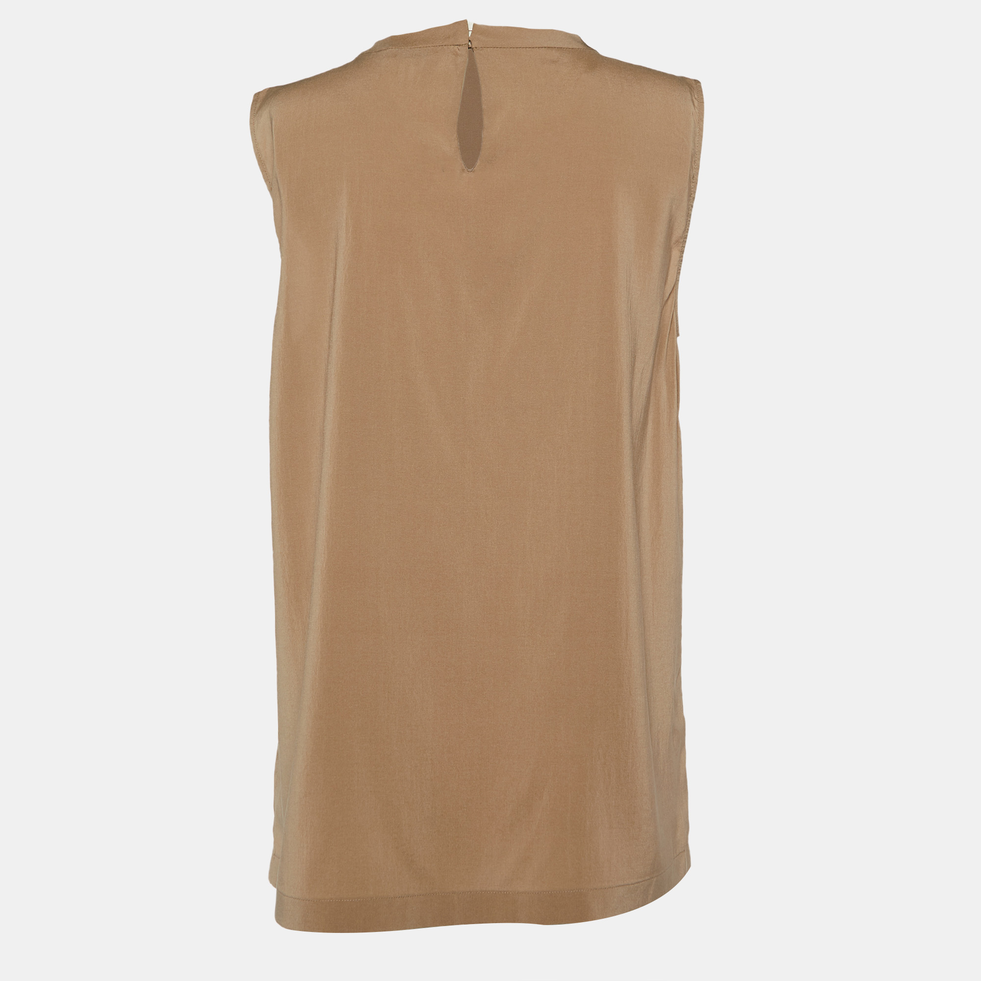

Brunello Cucinelli Beige Silk High Neck Sleeveless Top