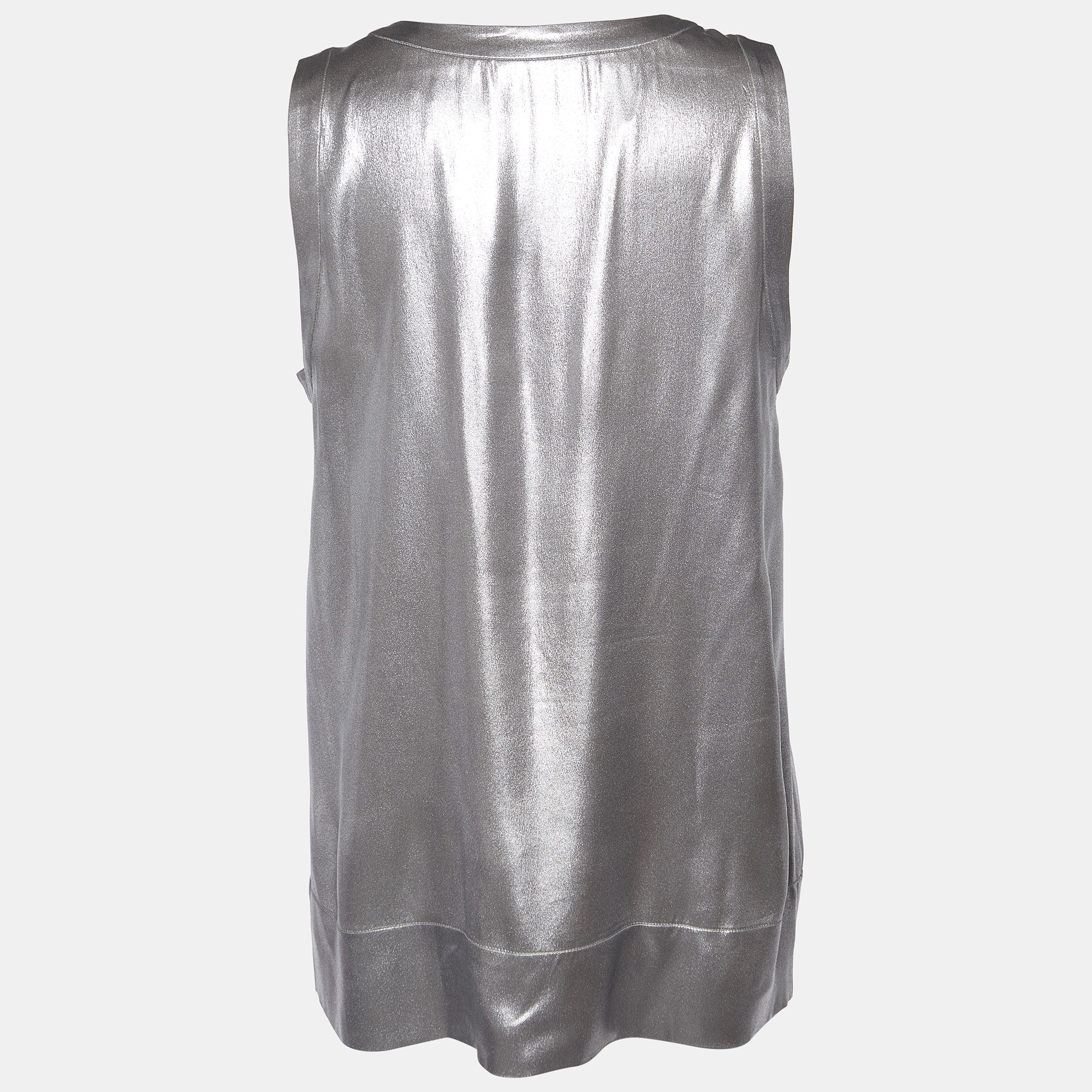 

Brunello Cucinelli Silver Metallic Silk Tank Top