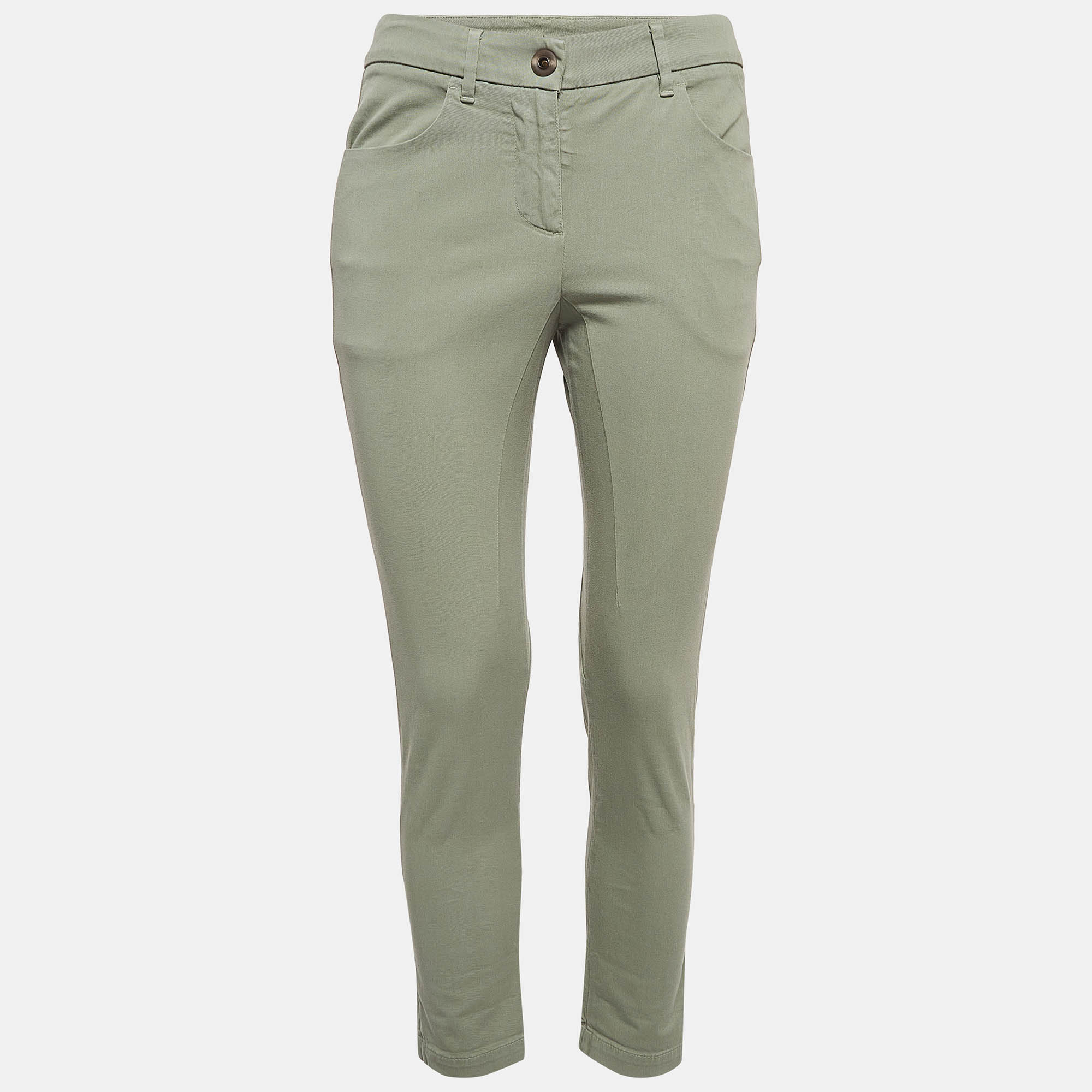 Pre-owned Brunello Cucinelli Green Cotton Twill Trousers S