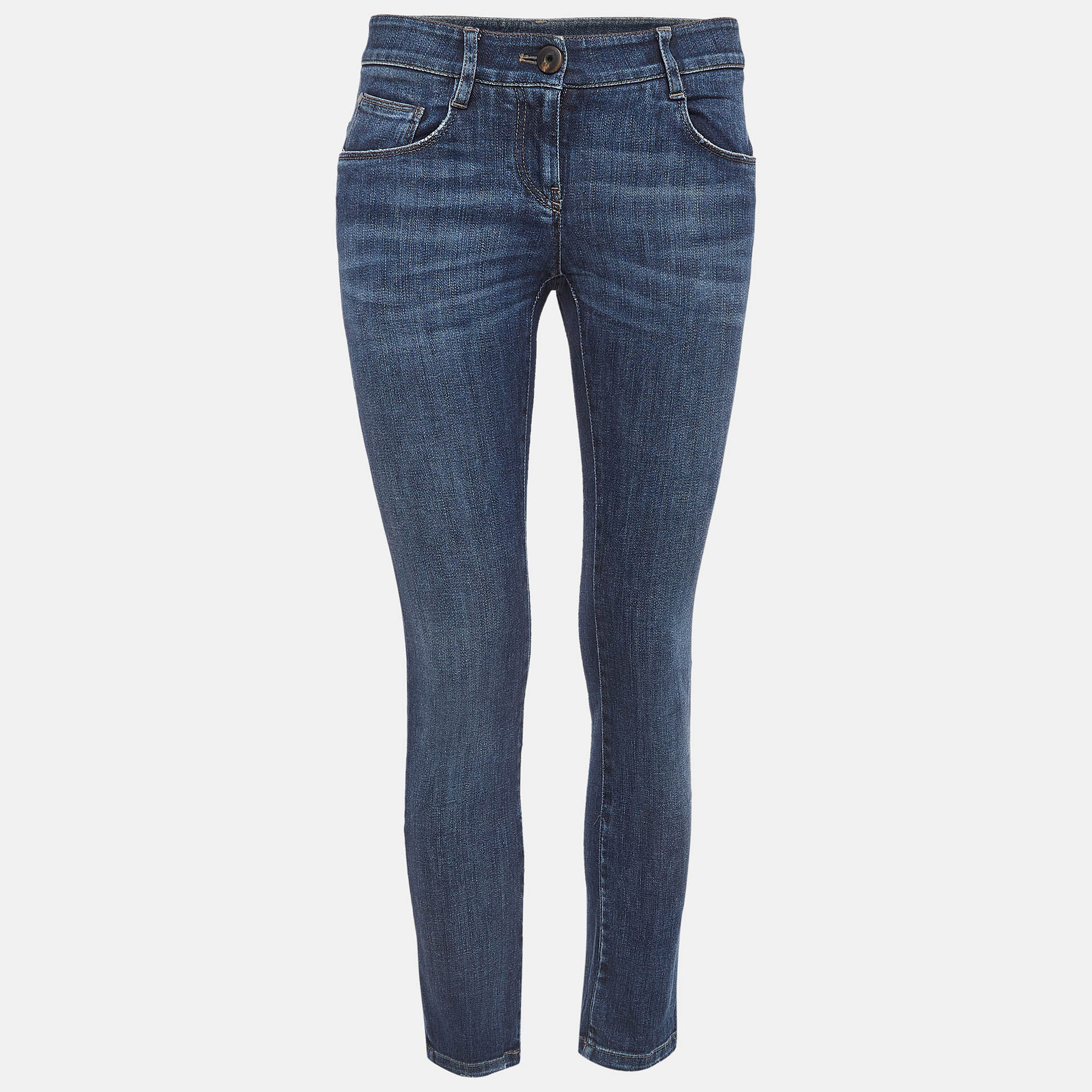 Pre-owned Brunello Cucinelli Navy Blue Denim Skinny Jeans S Waist 28"