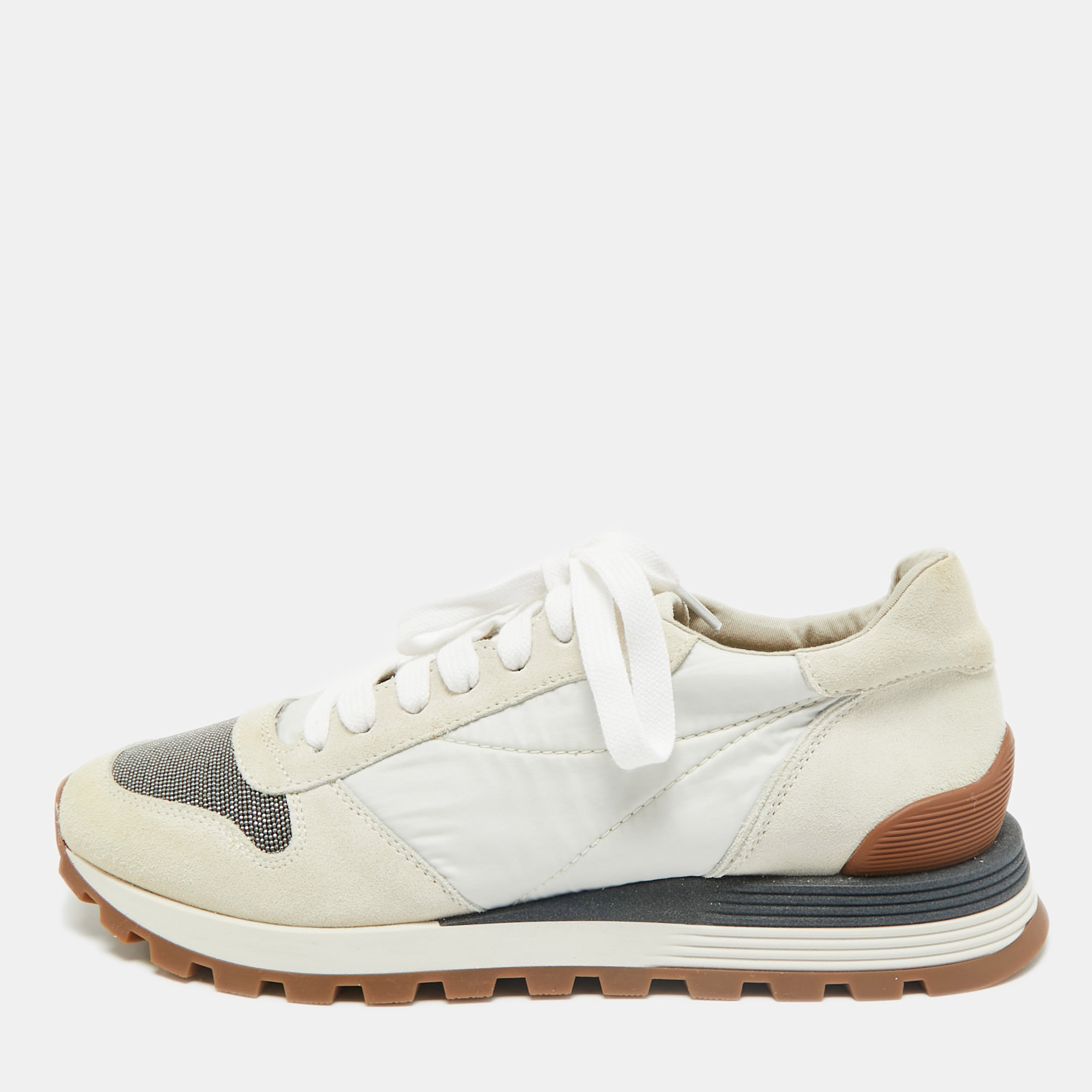 

Brunello Cucinelli Grey/White Suede and Fabric Low Top Sneakers Size