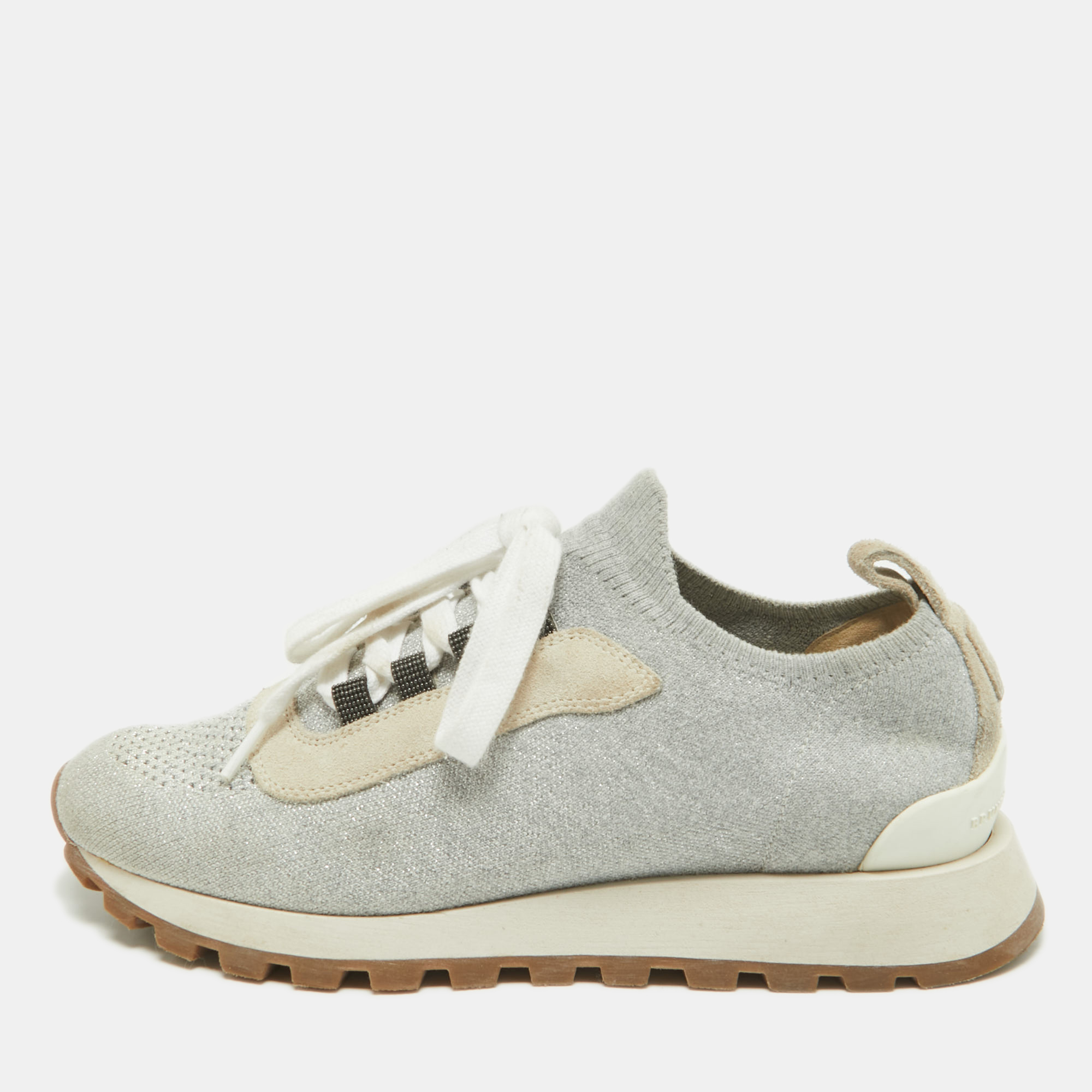 

Brunello Cucinelli Grey/Silver Suede and Mesh Low Top Sneakers Size