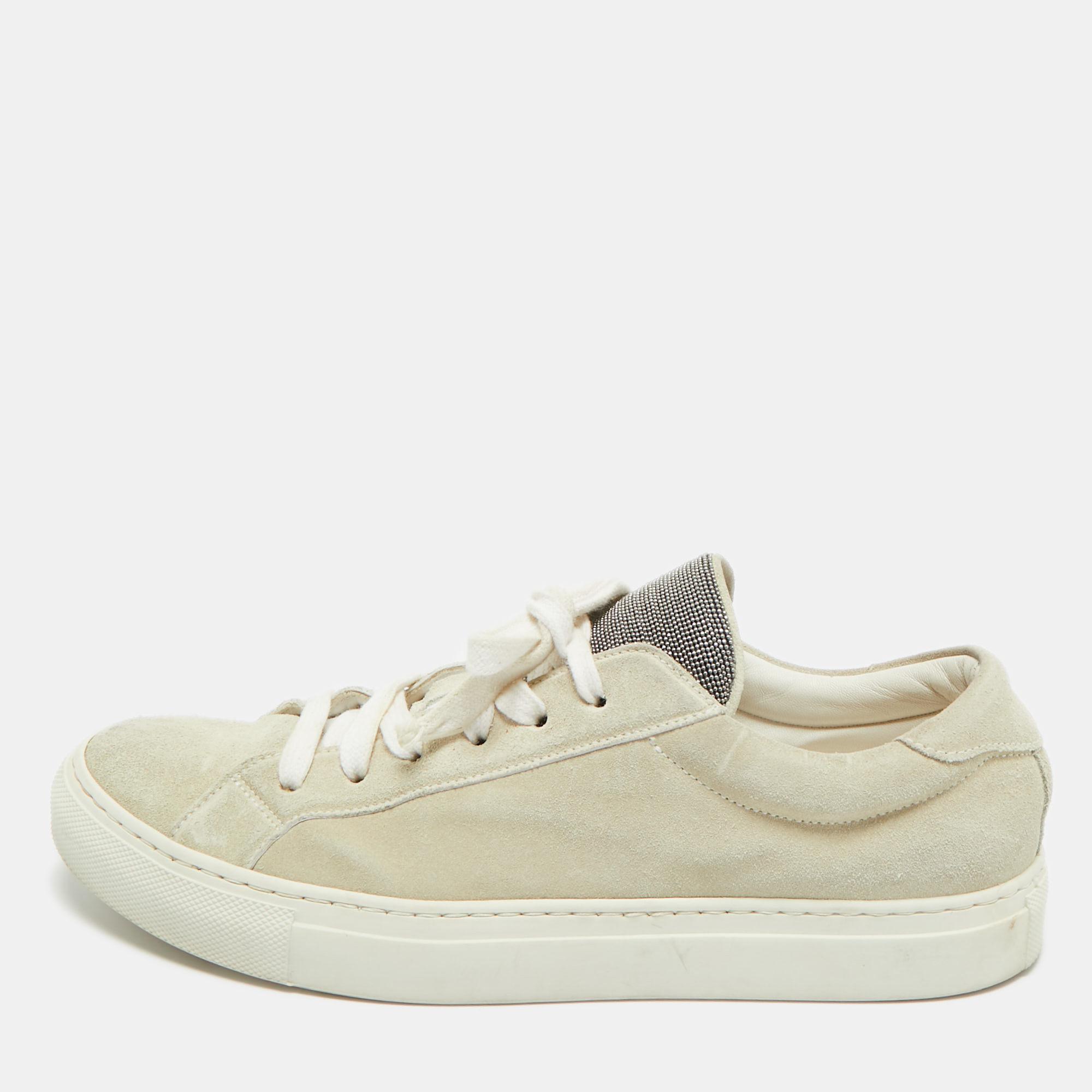 Pre-owned Brunello Cucinelli Grey Suede Low Top Sneakers Size 40 In Gray