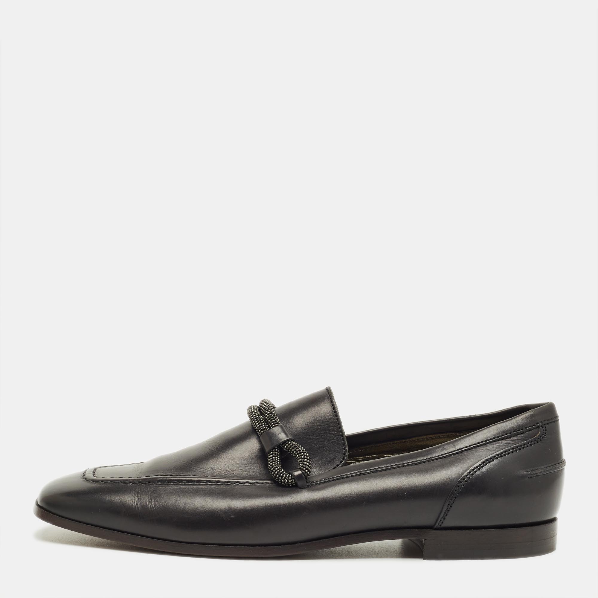 Pre-owned Brunello Cucinelli Black Leather Loafers Size 37