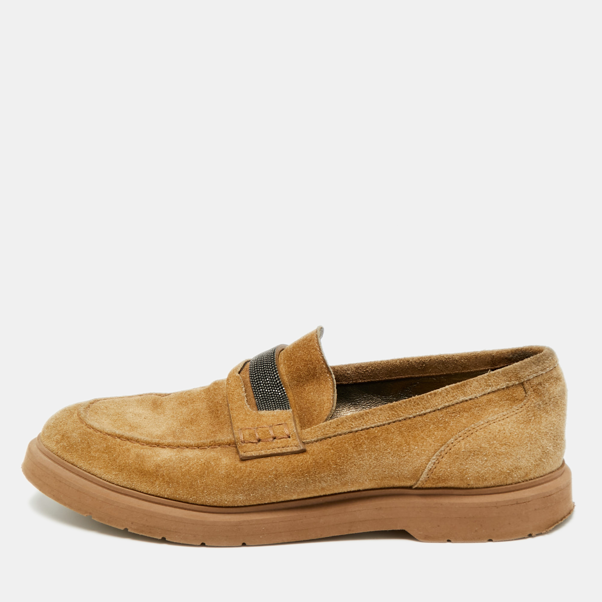 

Brunello Cucinelli Brown Suede Monoli Penny Loafers Size