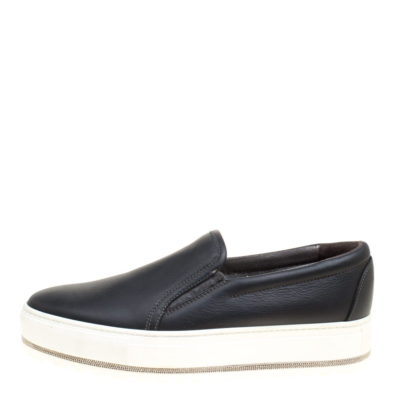 

Brunello Cucinelli Black Leather Slip On Sneakers Size