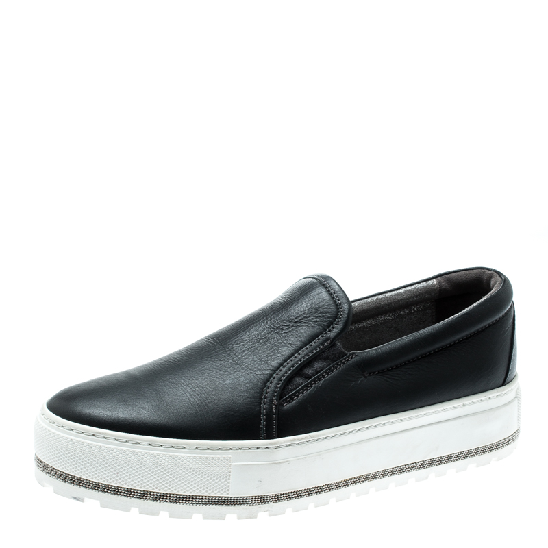 Brunello Cucinelli Black Leather Slip On Sneakers Size 39.5 Brunello ...
