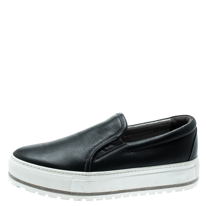 

Brunello Cucinelli Black Leather Slip On Sneakers Size