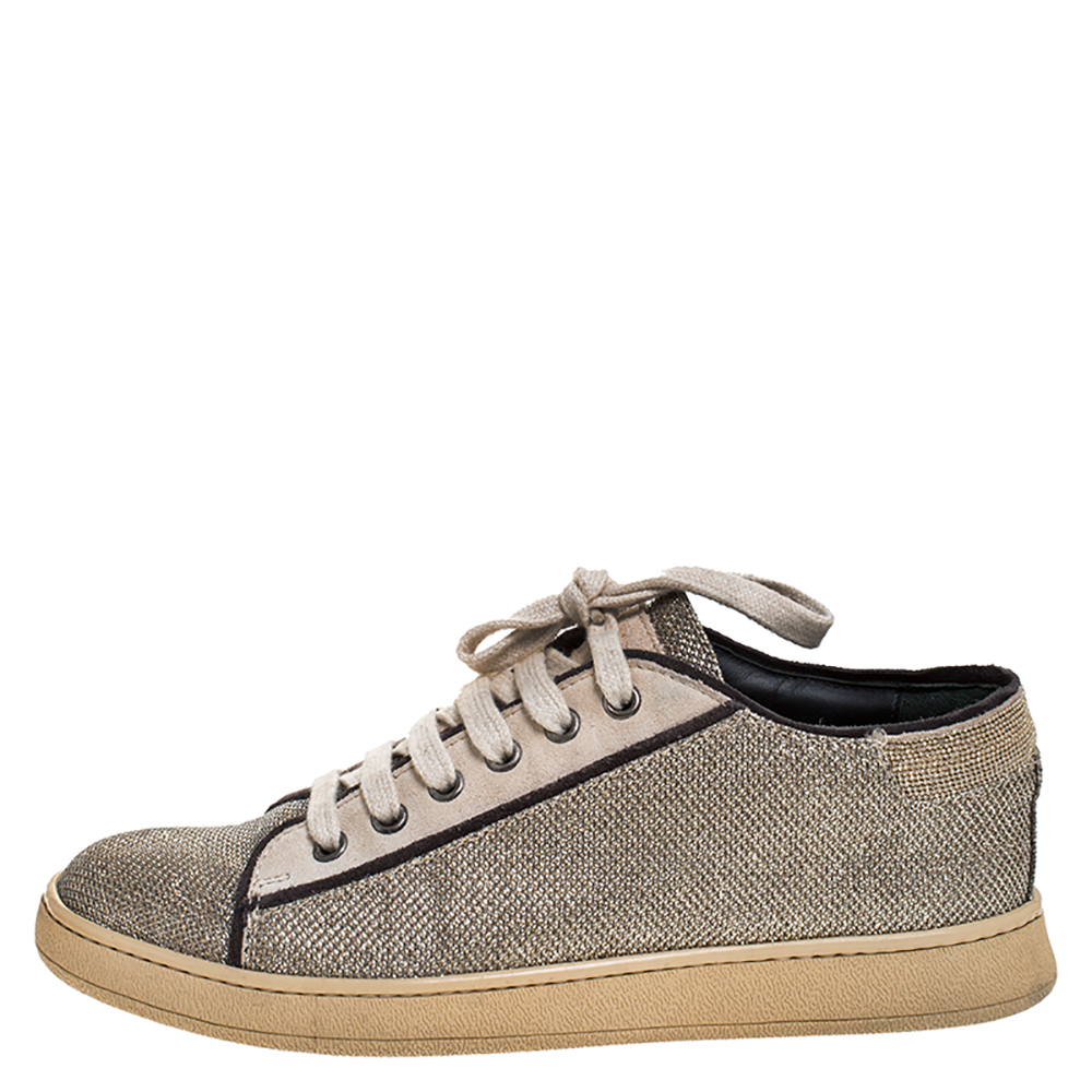 

Brunello Cucinelli Gold/Silver Glitter Fabric Low Top Sneakers Size