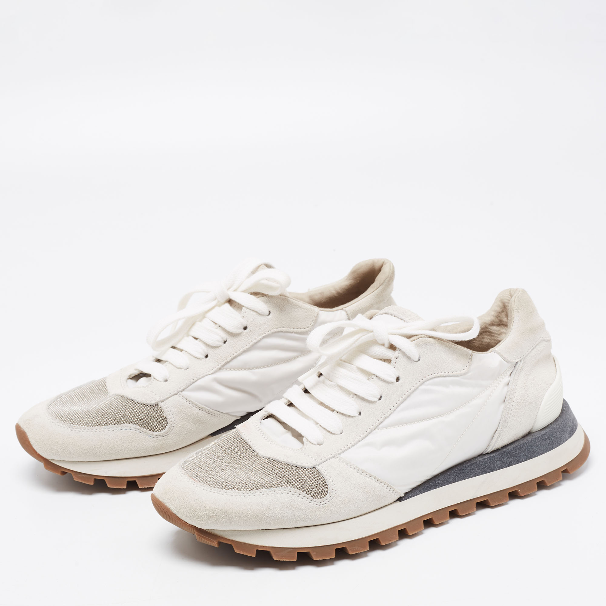 

Brunello Cucinelli Grey Fabric And Suede Low Top Sneakers Size