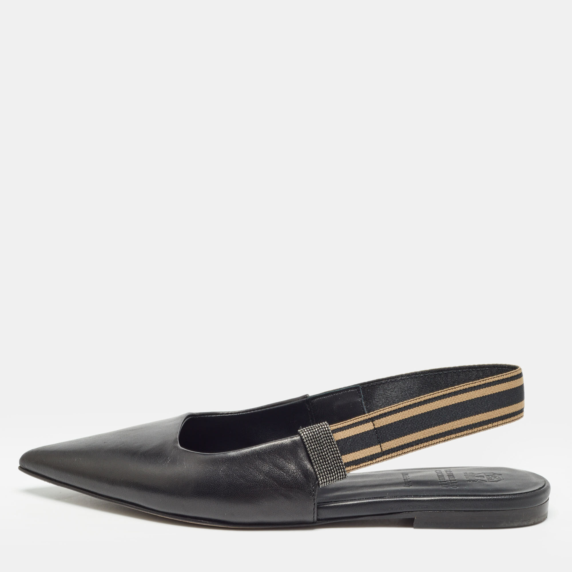 

Brunello Cucinelli Black Leather Slingback Flats Size