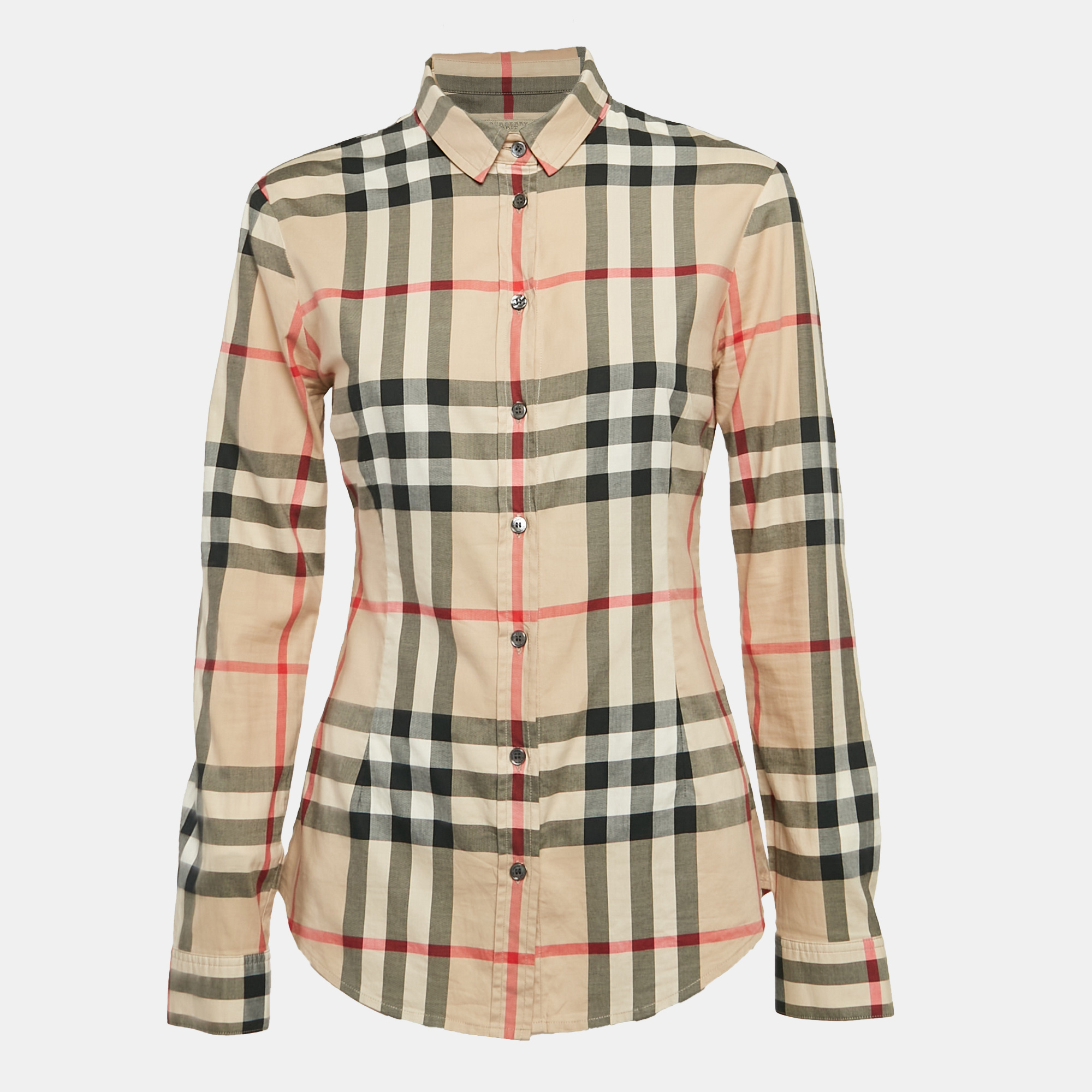 Pre-owned Burberry Beige Nova Check Cotton Button Front Shirt M In Brown