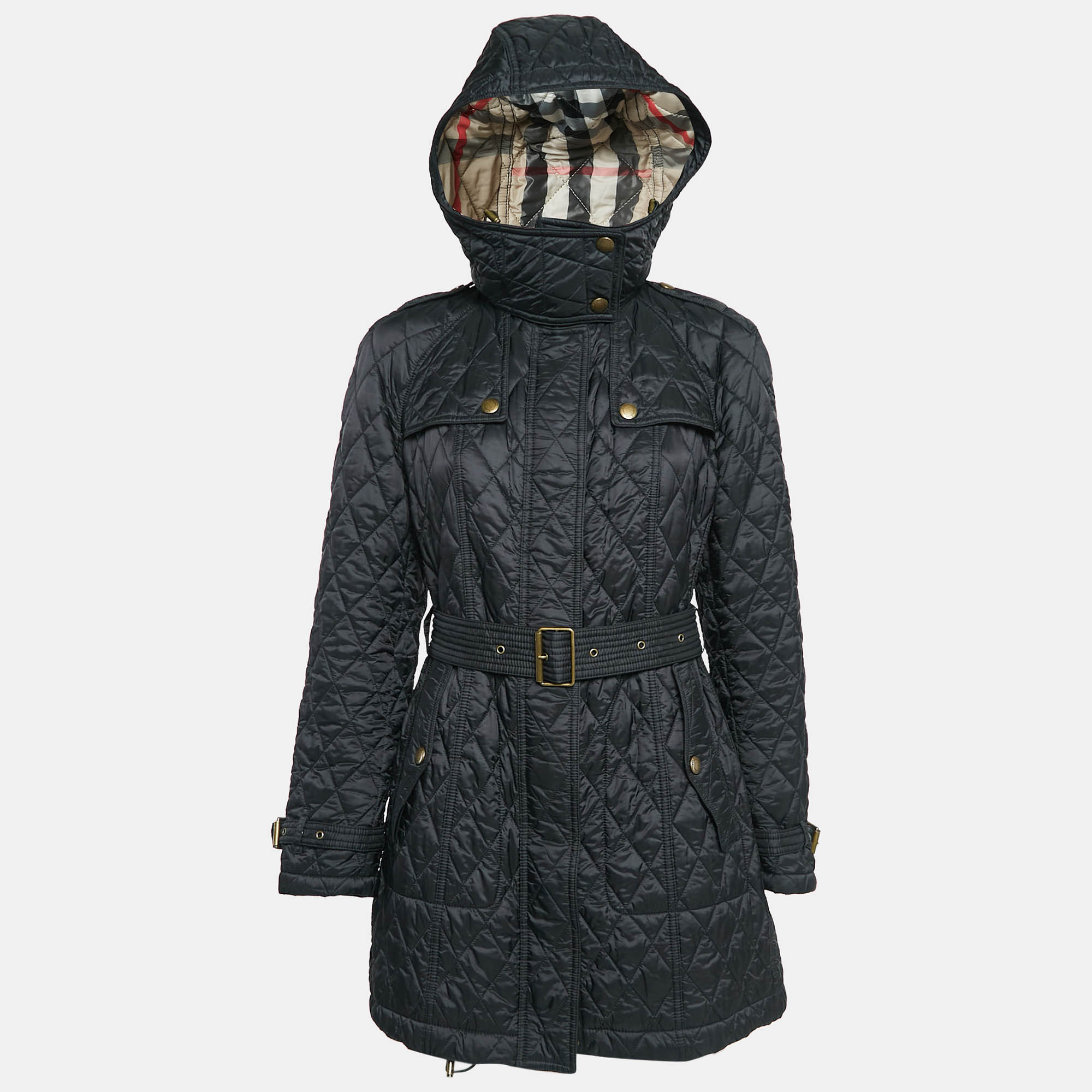 

Burberry Brit Black Finsbridge Check Synthetic Quilted Coat L