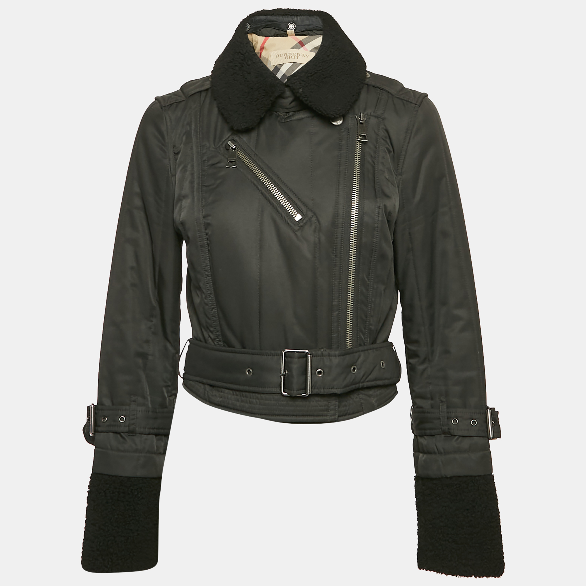 

Burberry Brit Black Synthetic Detachable Fur Collar-Cuff Zip-Up Jacket M