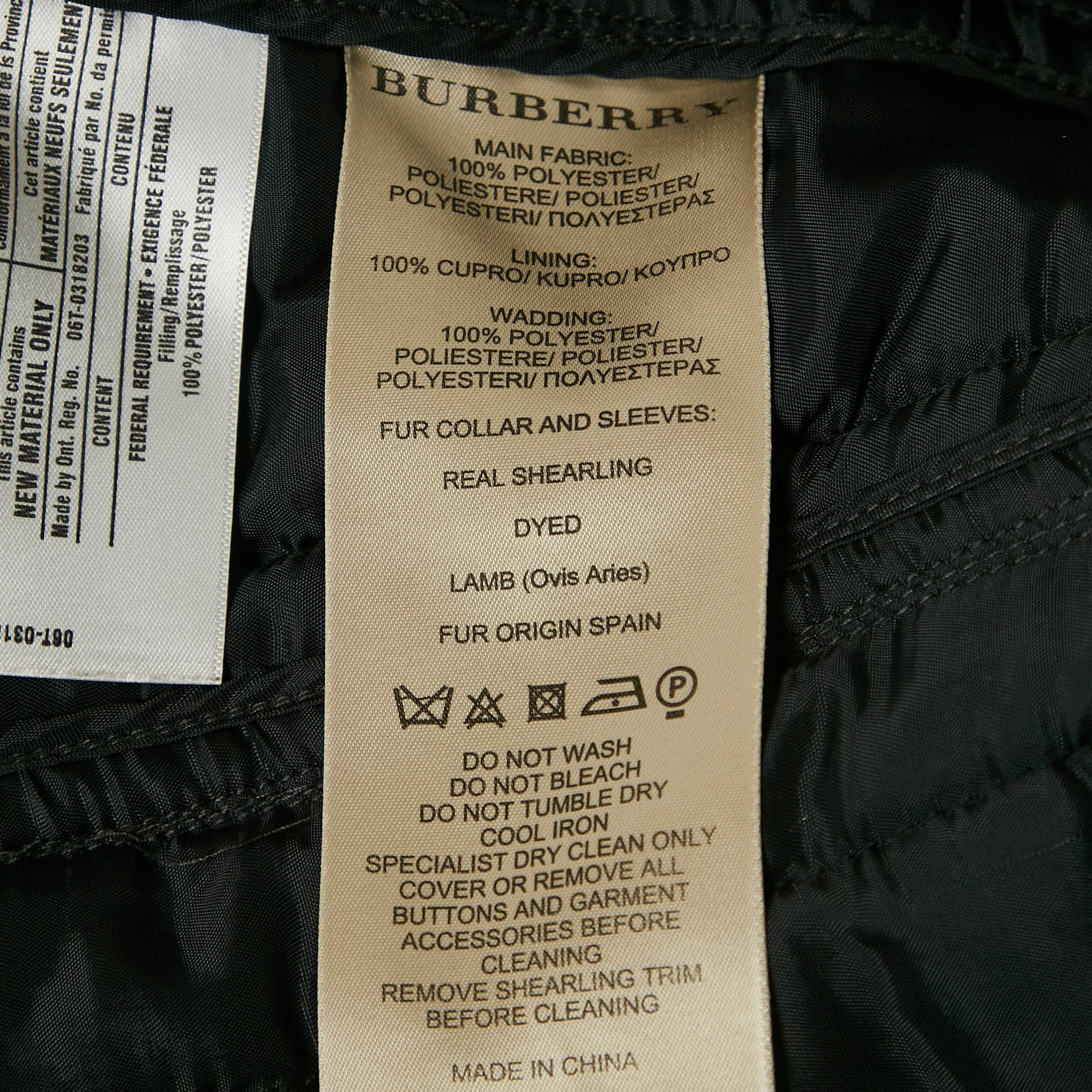 Burberry Brit Black Synthetic Detachable Fur Collar-Cuff Zip-Up Jacket M 