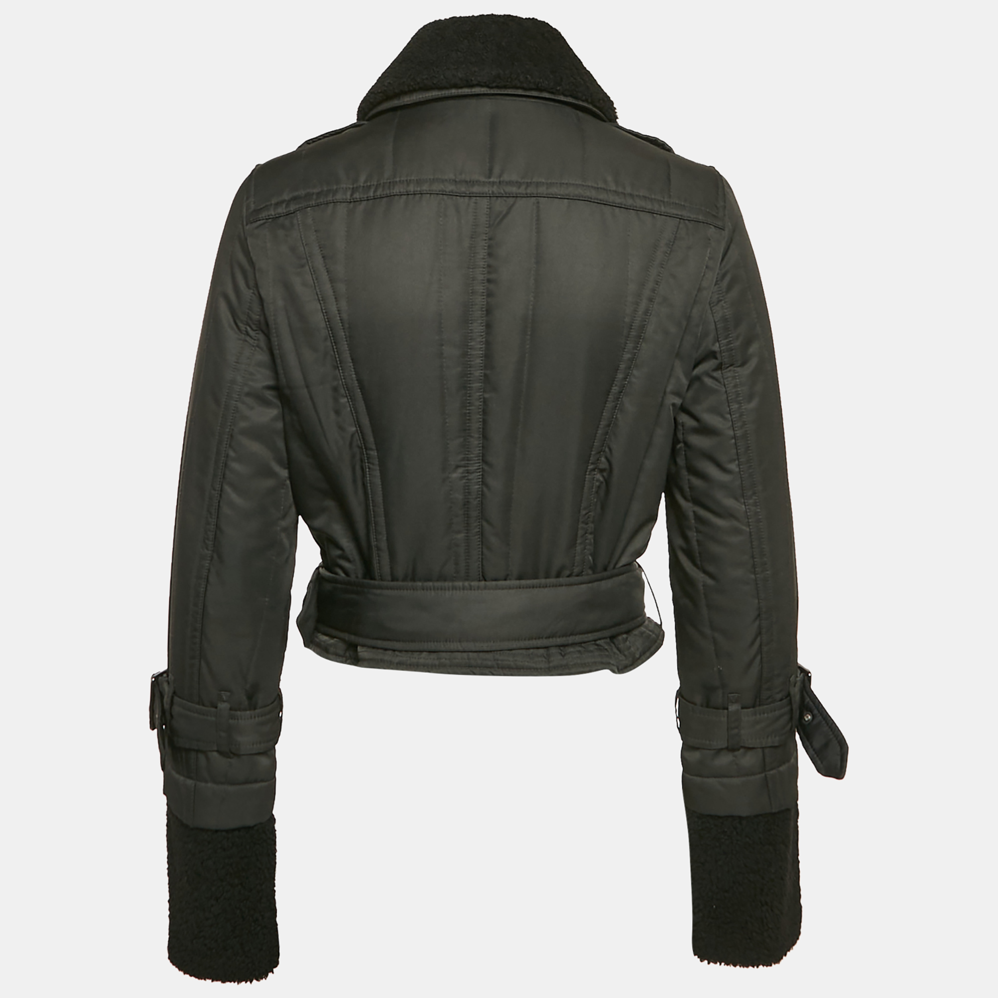 Burberry Brit Black Synthetic Detachable Fur Collar-Cuff Zip-Up Jacket M 