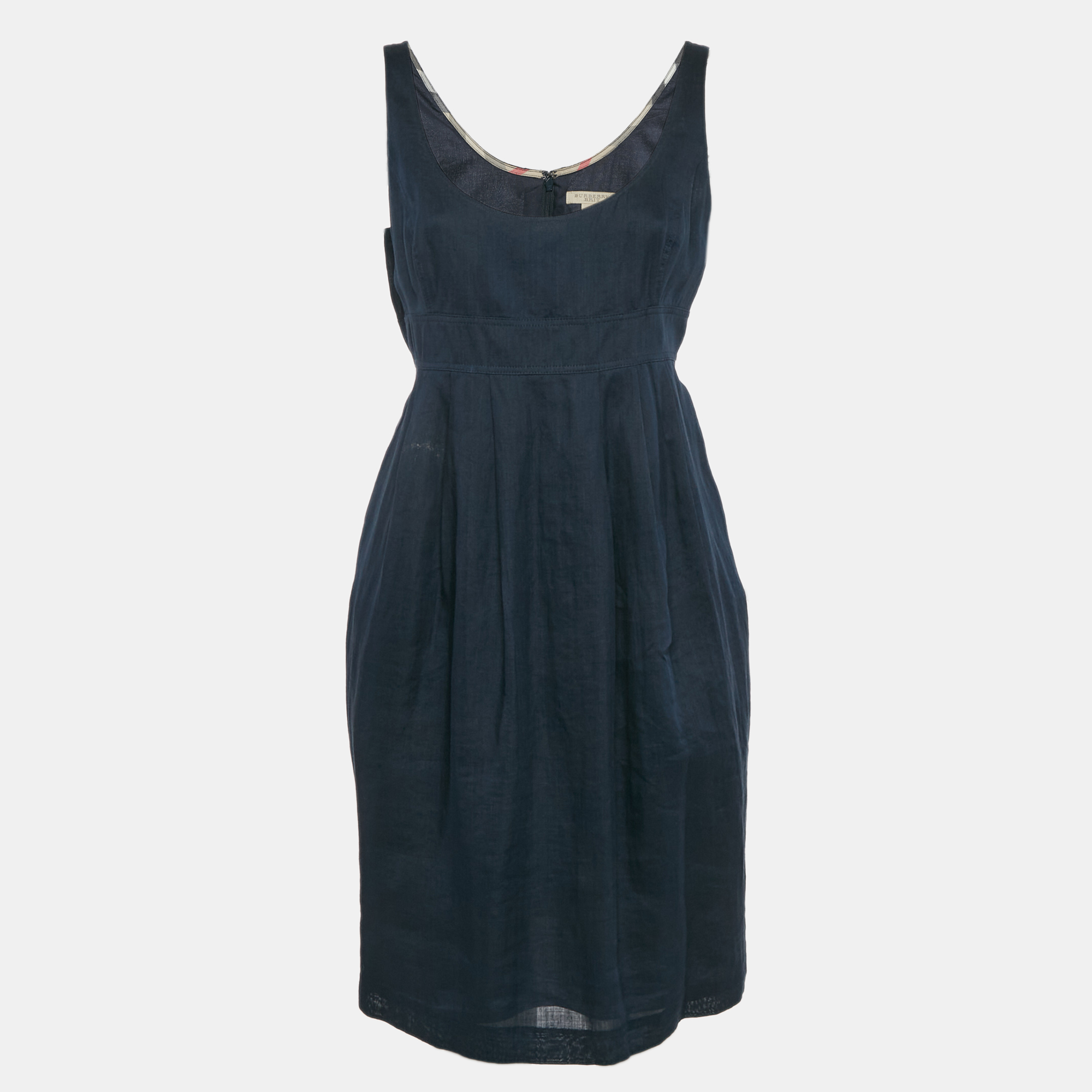 

Burberry Brit Blue Ramie Pleated Short Dress M, Navy blue